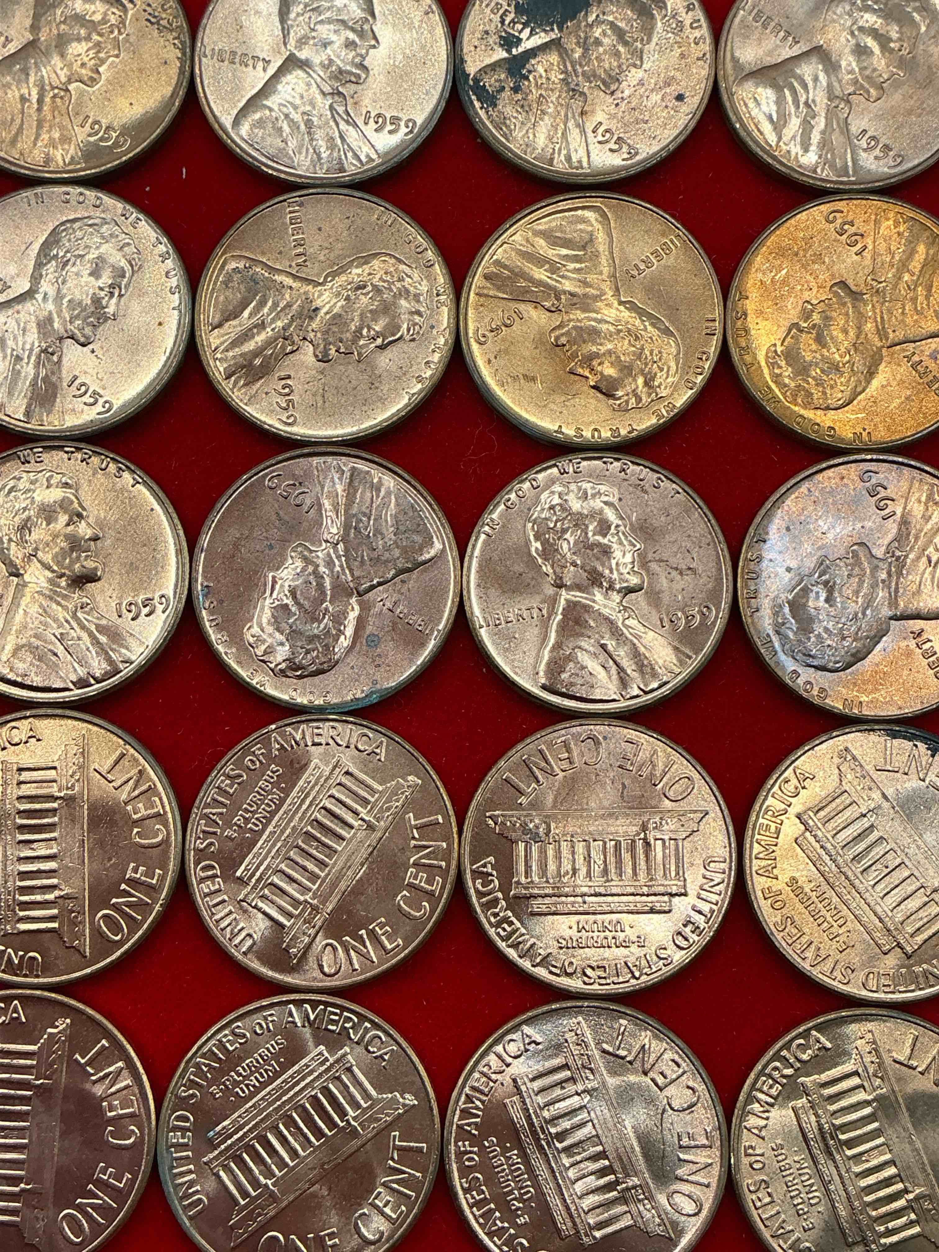 Condition photo showing New/Like New for 1959 brilliant uncirculated pennies!  20 coin lot! 1959 was the last year of an epic chapter of american history!  own pieces of the 1950’s with these brilliant uncirculated pennies!  many from the original treasury bank rolls not having seen daylight since 1959, wow! 