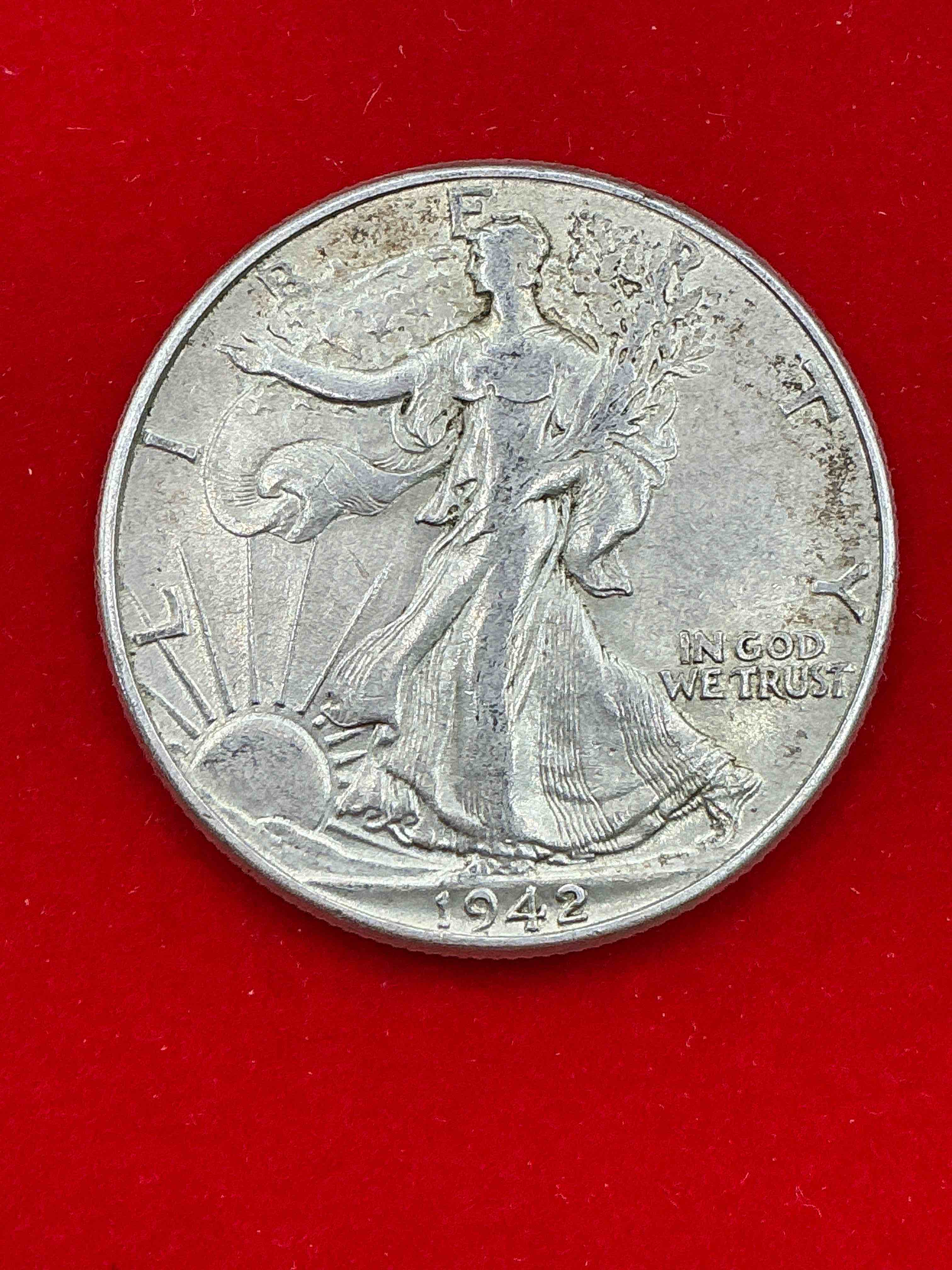 1900’s silver! antique u.s. silver! liberty walking silver half dollar! these striking half dollars were minted from 1916-1947 & have become some of the most collectible coins in history! here is a striking example from 1942! liberty walking coins are 90% fine u.s. silver, a great investment in precious metal!
