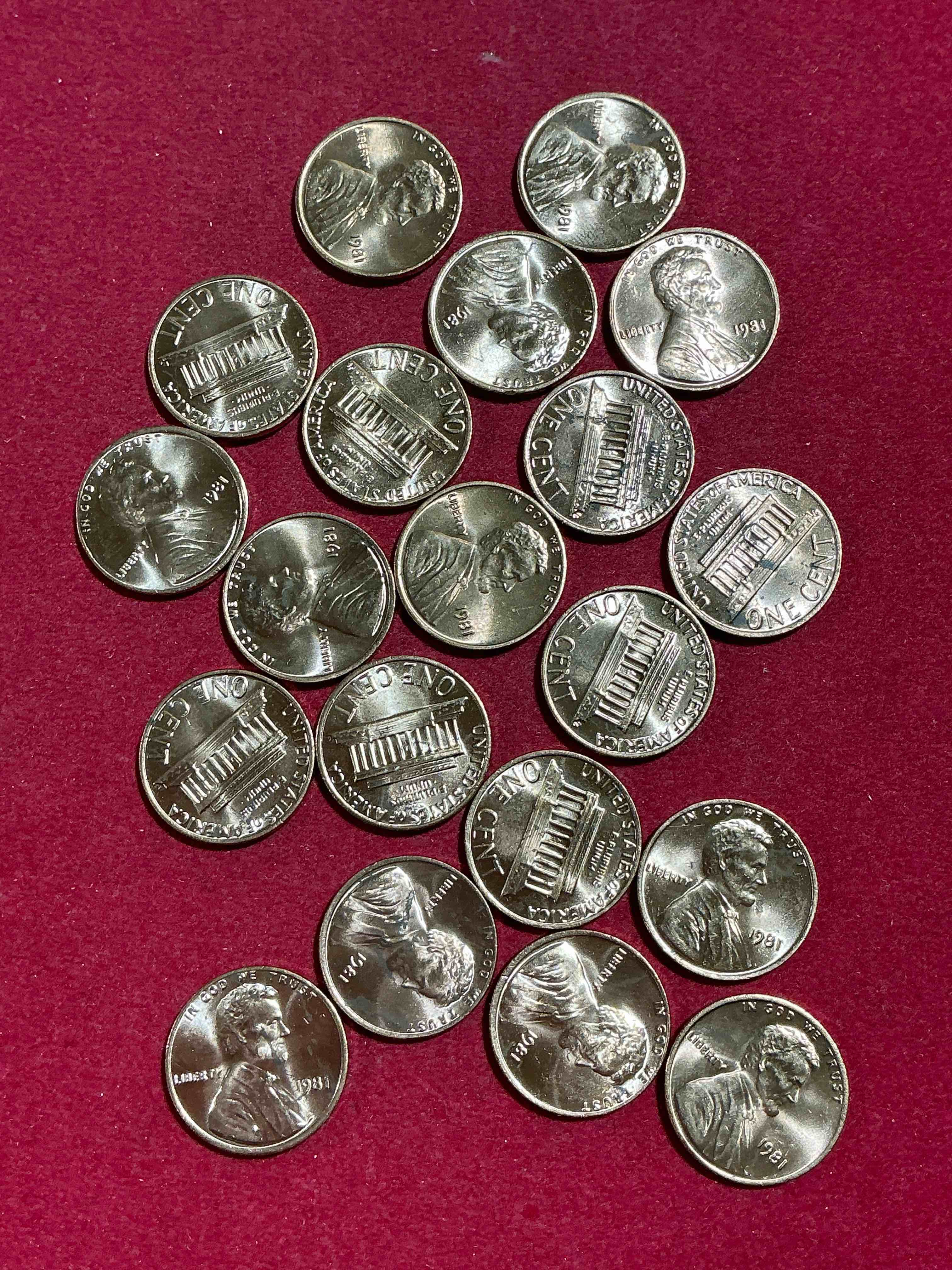 Condition photo showing New/Like New for 1981 uncirculated pennies! 20 coin lot! a historical year in american history, dawn of the space shuttle! ronald reagan inaugurated, launch of mtv! these pennies are a great way to grab a piece of american history!