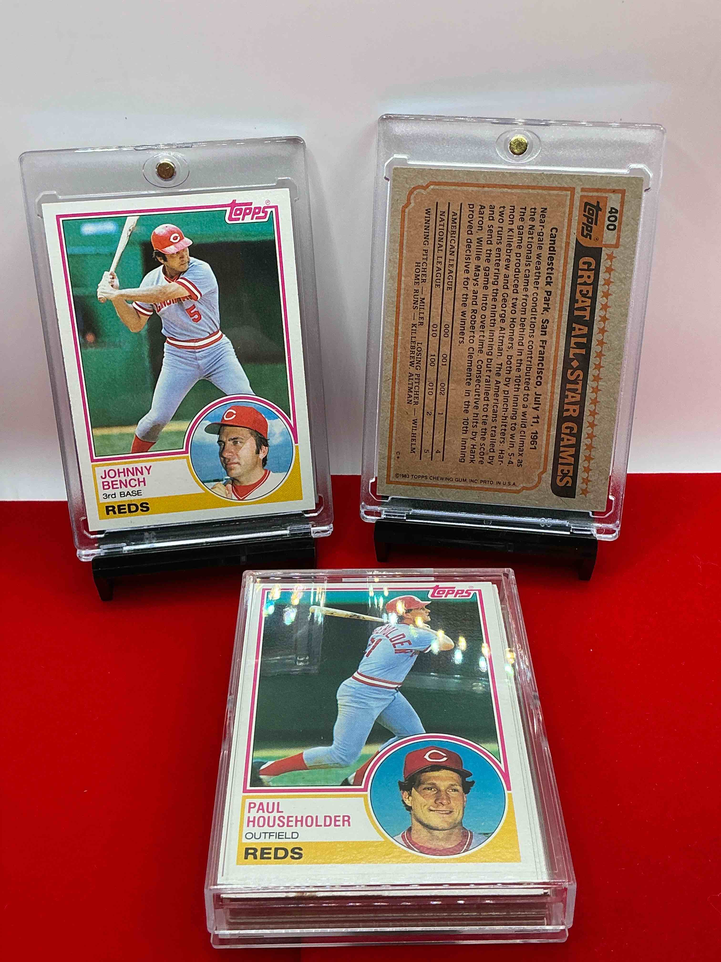 Condition photo showing New/Like New for 1983 topps reds team set! 30 card reds set! johnny bench, tom seaver reds team card, dave concepcion & more! reds fans rejoice!
