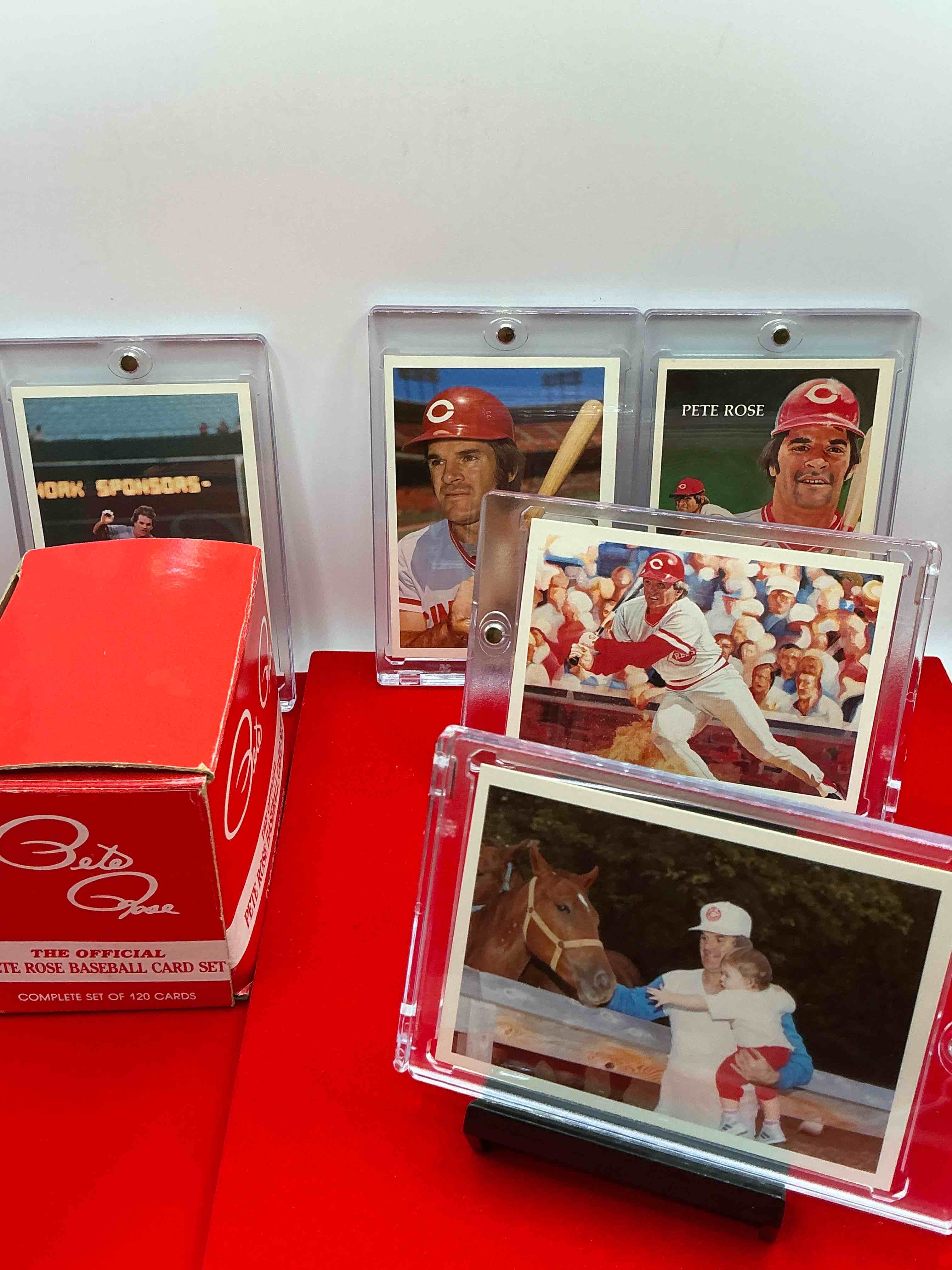 rare pete rose 1985 wow! ultra rare, authentic, official mlb pete rose baseball cards, complete 120 card set with original box! bid is per card. your chance to own very rare, original pete rose memorabilia from 1985!