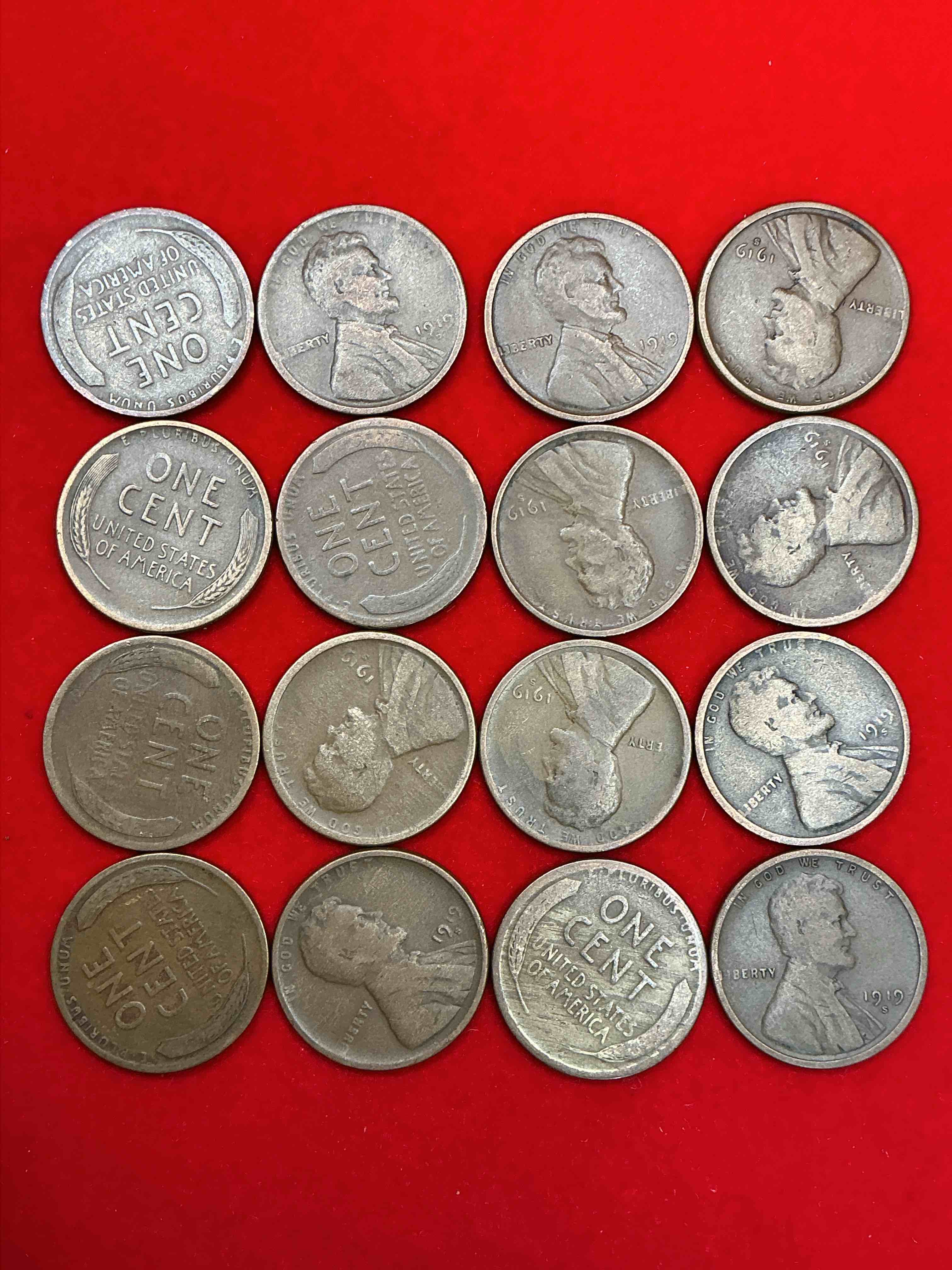 Condition photo showing Good Condition for 1919 wheat pennies! world war one officially ended with the treaty of versailles in 1919. own pieces of history from this era with these 1919 wheat pennies in great condition!
