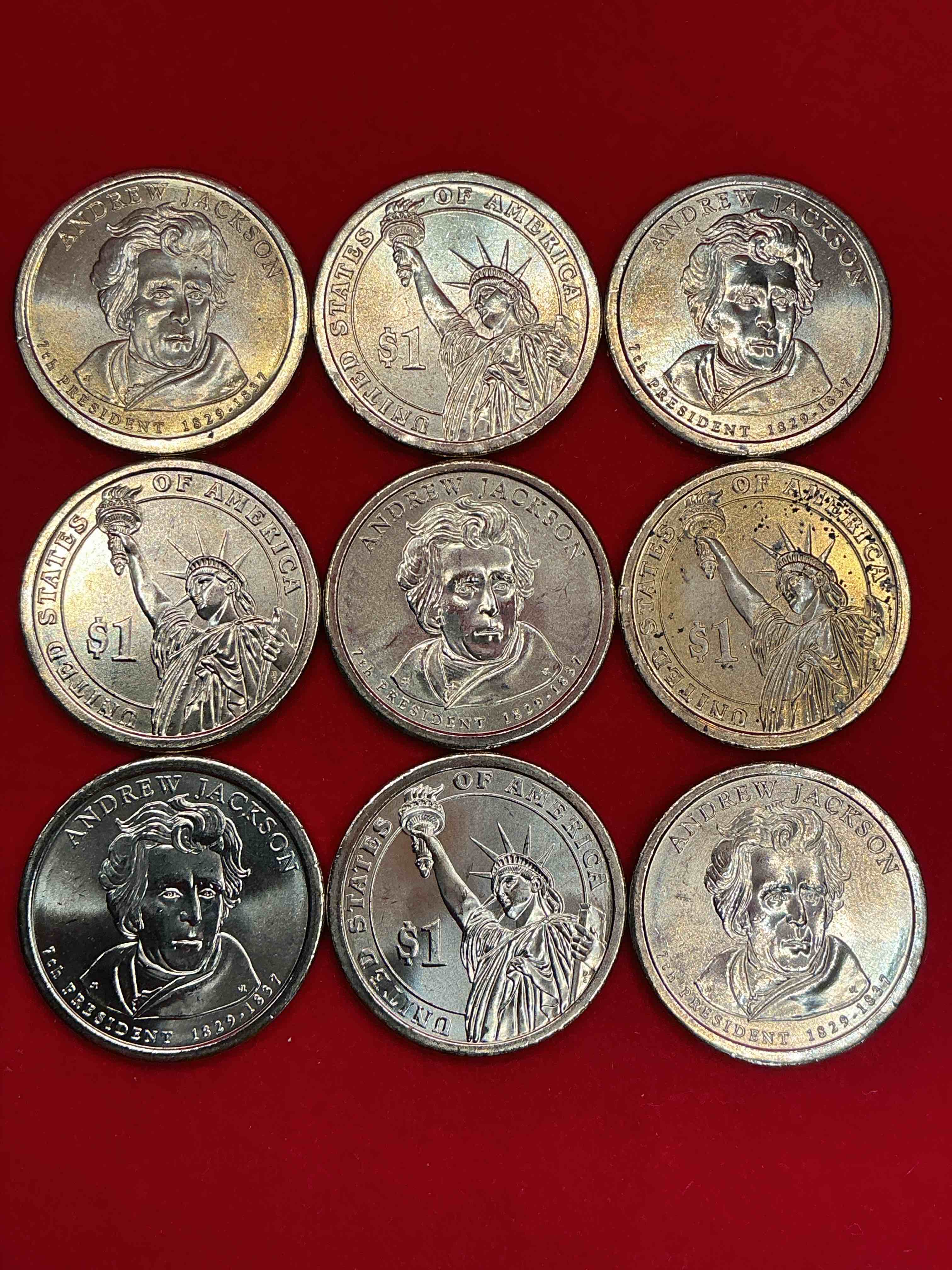 andrew jackson 2008 one dollar presidential coins! uncirculated brilliant coins! these coins are in mint condition, and some of the most collectible coins out there! rare, uncirculated, one dollar coins featuring andrew jackson!