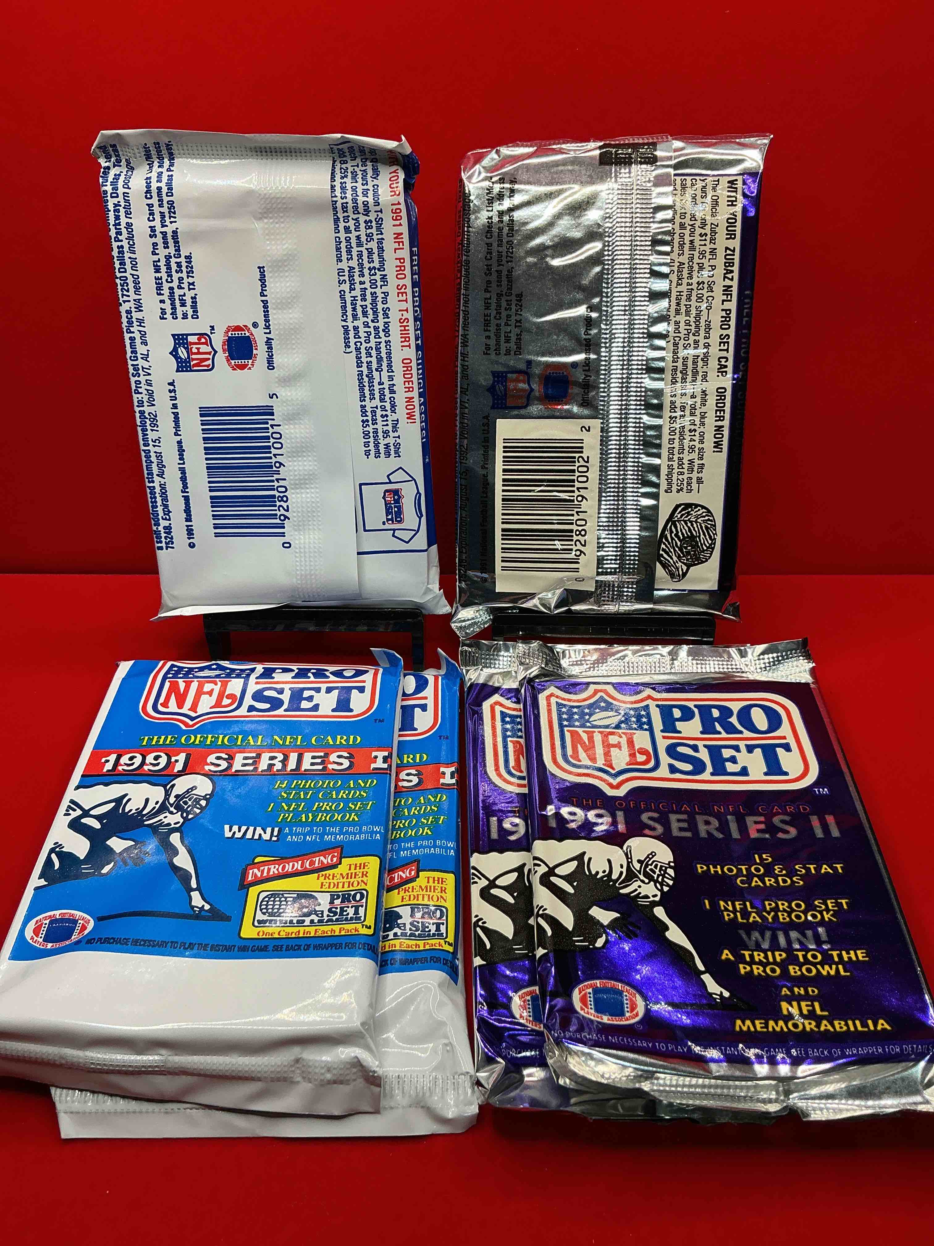 Condition photo showing New/Like New for wow! 1991 pro set football sealed card packs series i & ii, direct from original retail case!highly sought after by collectors as this year is loaded with high profile cards!search for cards from barry sanders, deion sanders, troy aikman, michael irvin & much more! getting hard to find!