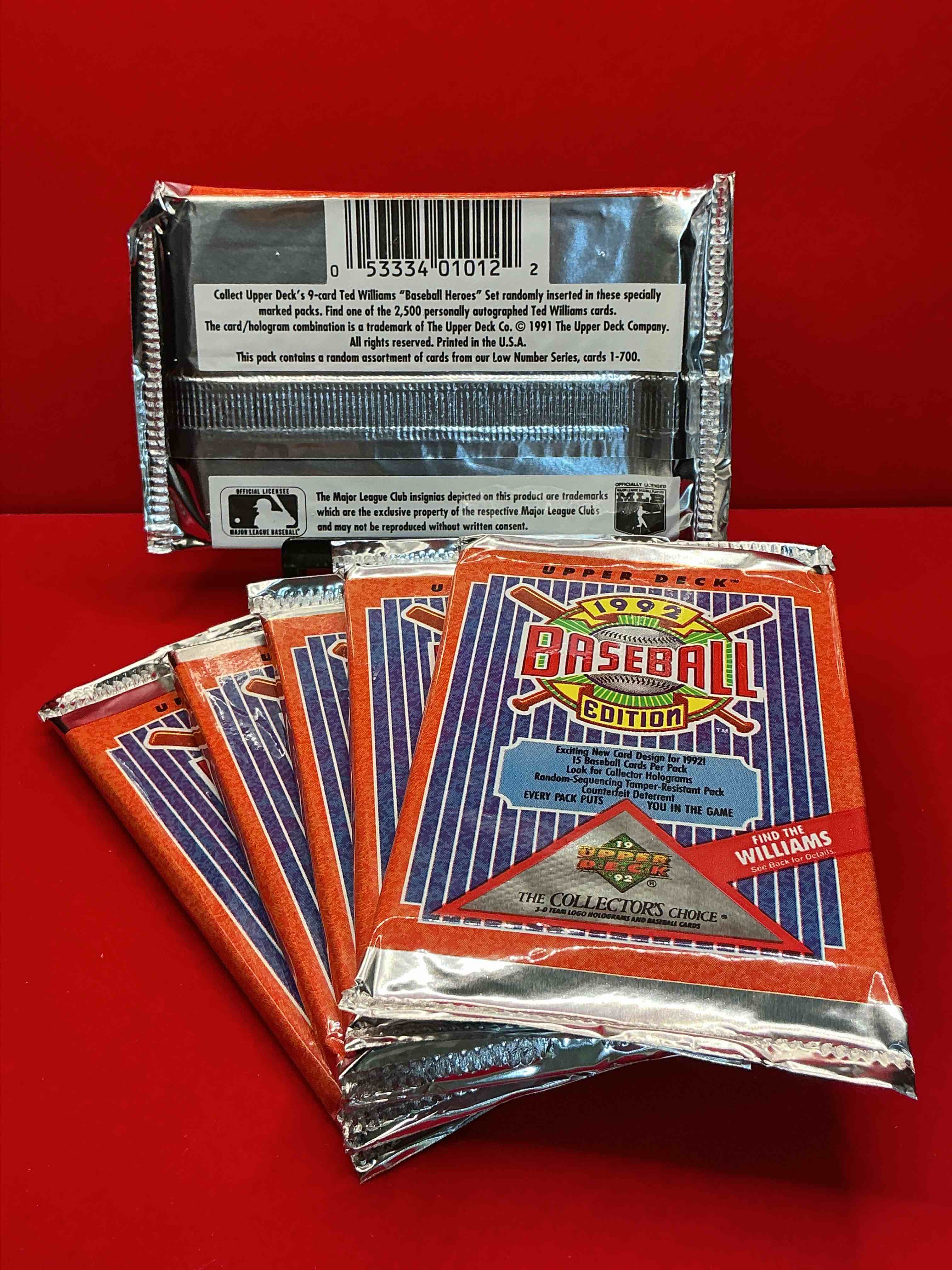 Condition photo showing New/Like New for find the williams! 1992 edition upper deck baseball cards! direct from original retail case! an uncommon find for sure! search for rookie cards from pedro martinez, manny ramirez & so much more! awesome, uncommon sports memorabilia!