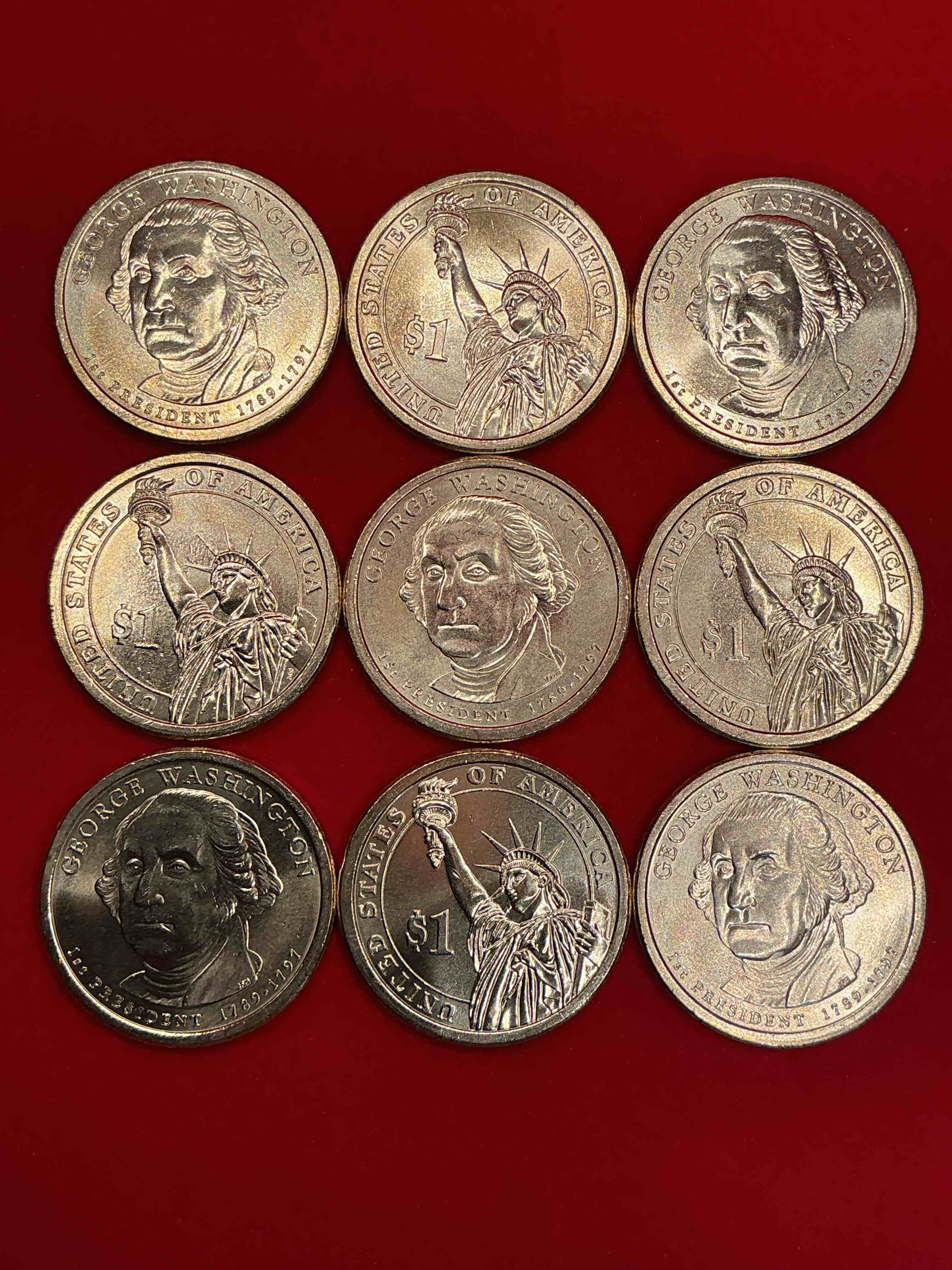 Condition photo showing New/Like New for george washington one dollar coins! uncirculated coin! these coins are in mint condition, and some of the most collectible coins out there! rare, uncirculated, one dollar coins featuring george washington!