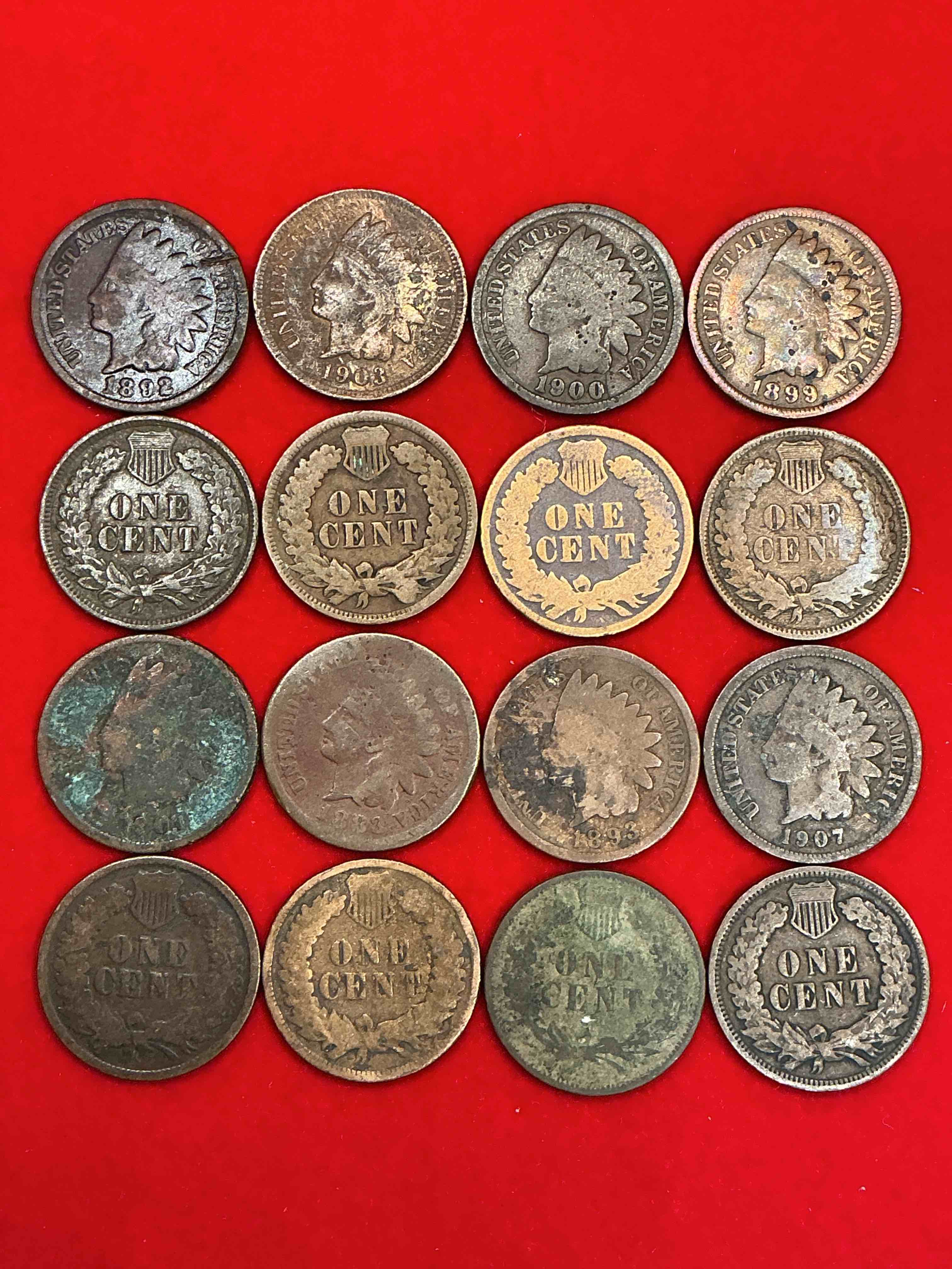 Condition photo showing Good Condition for indian head pennies! these gorgeous u.s. pennies were minted from 1859-1909 & have become serious collector items! the "indian head" design is actually a representation of lady liberty wearing an indian headdress. here are beautiful, well-kept examples representing many different mint years! great for collecting, investing & learning history, & rare with visible dates!