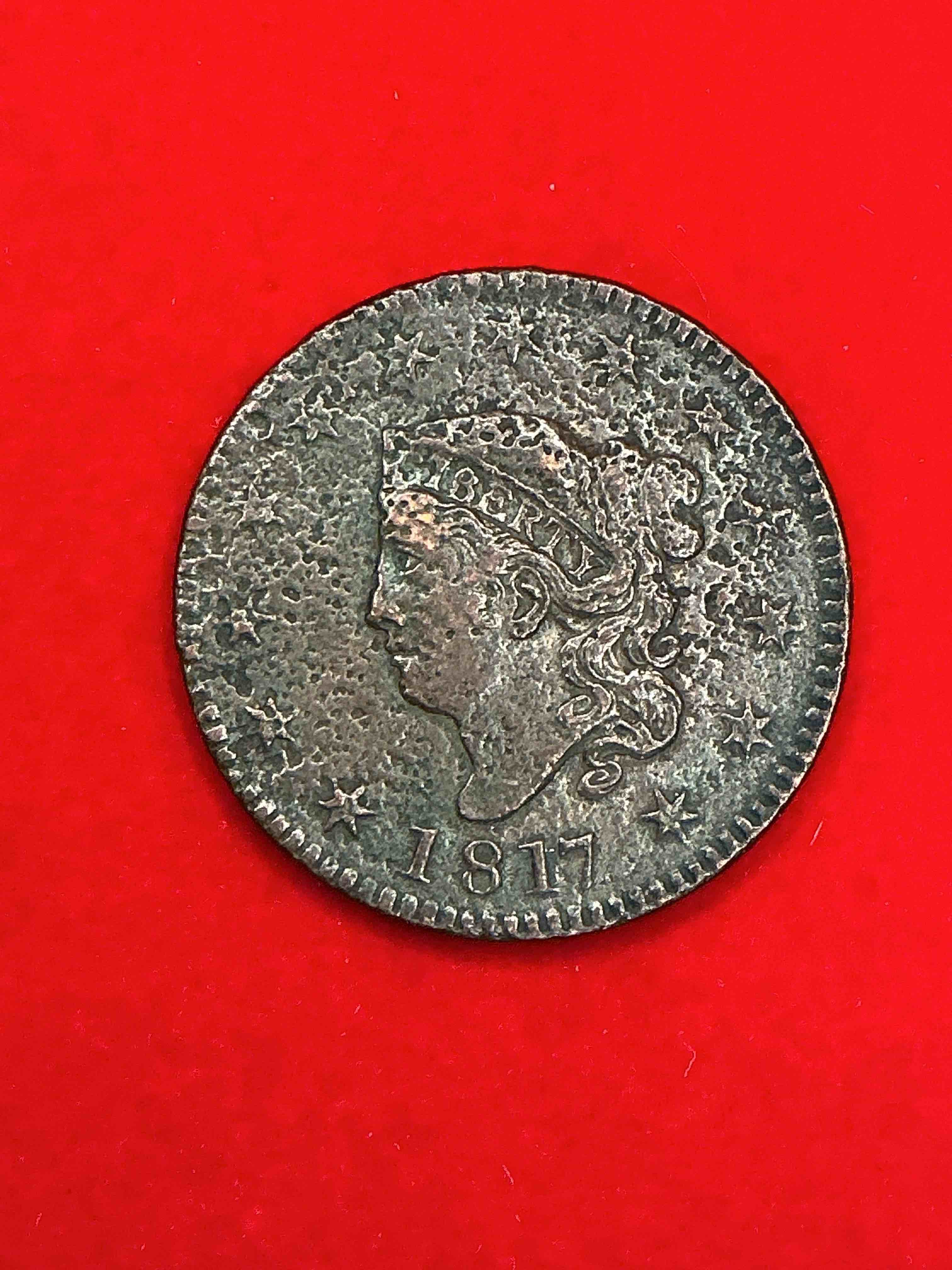 1817! ultra rare us one cent piece! these coins were minted starting in 1793 & have become serious collectors items! this rare one cent piece is in great condition for the year! 1800’s coin, think of the history this coin has seen! incredible!