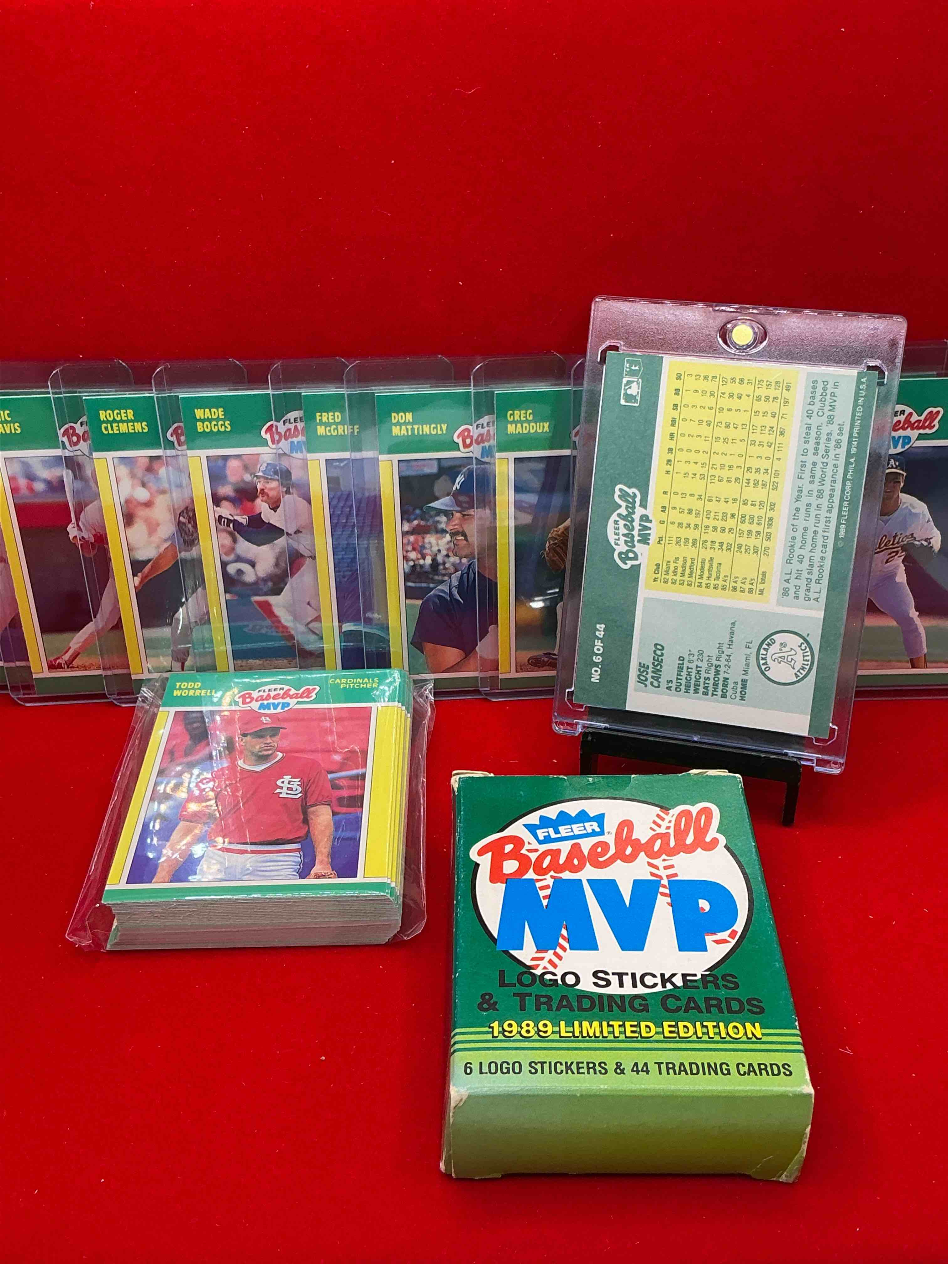Condition photo showing New/Like New for 1989 toy’s r us baseball mvp fleer baseball cards! jose canseco, roger clemens, don mattingly, cal ripken jr & more! baseball’s mvp’s! some of the best to ever do it!