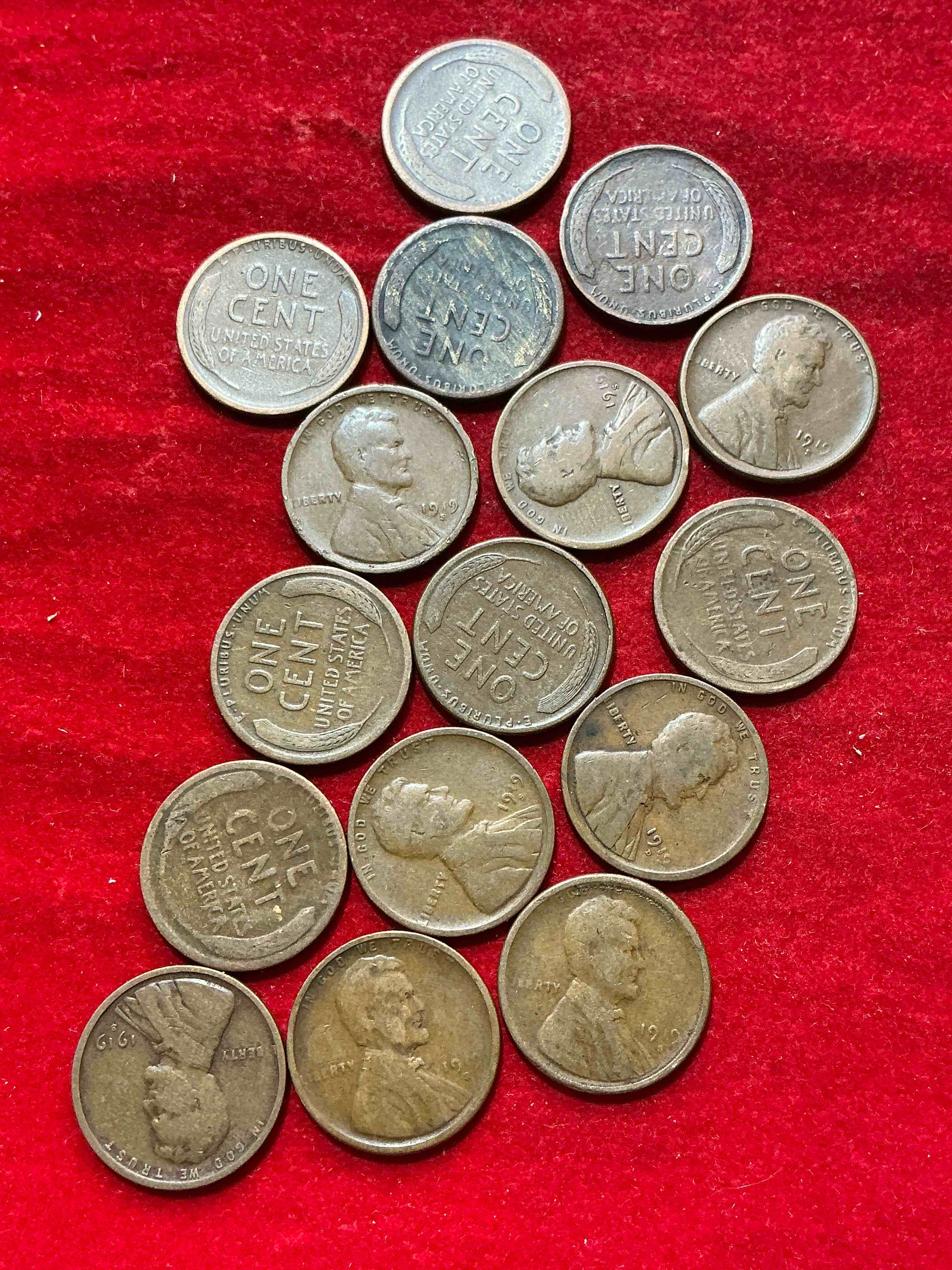 Condition photo showing Good Condition for 1919 wheat pennies! world war one officially ended with the treaty of versailles in 1919. own pieces of history from this era with these 1919 wheat pennies in great condition!