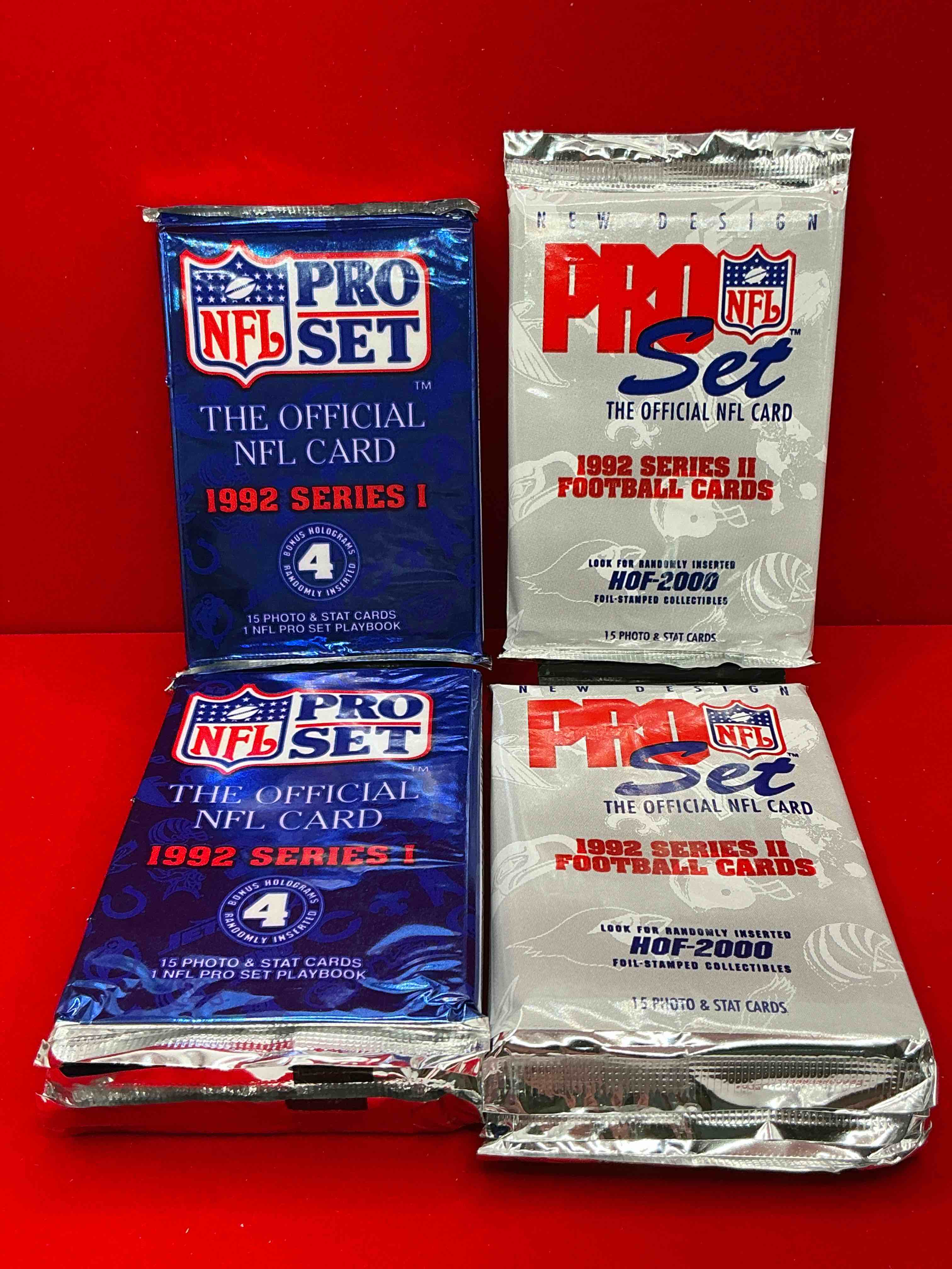 Condition photo showing New/Like New for nfl pro set! wow! 1992 series i & ii football cards! possible rice, montana, elway, sanders, jackson & more! search for limited edition randomly inserted hof 2000 stamped collectibles!