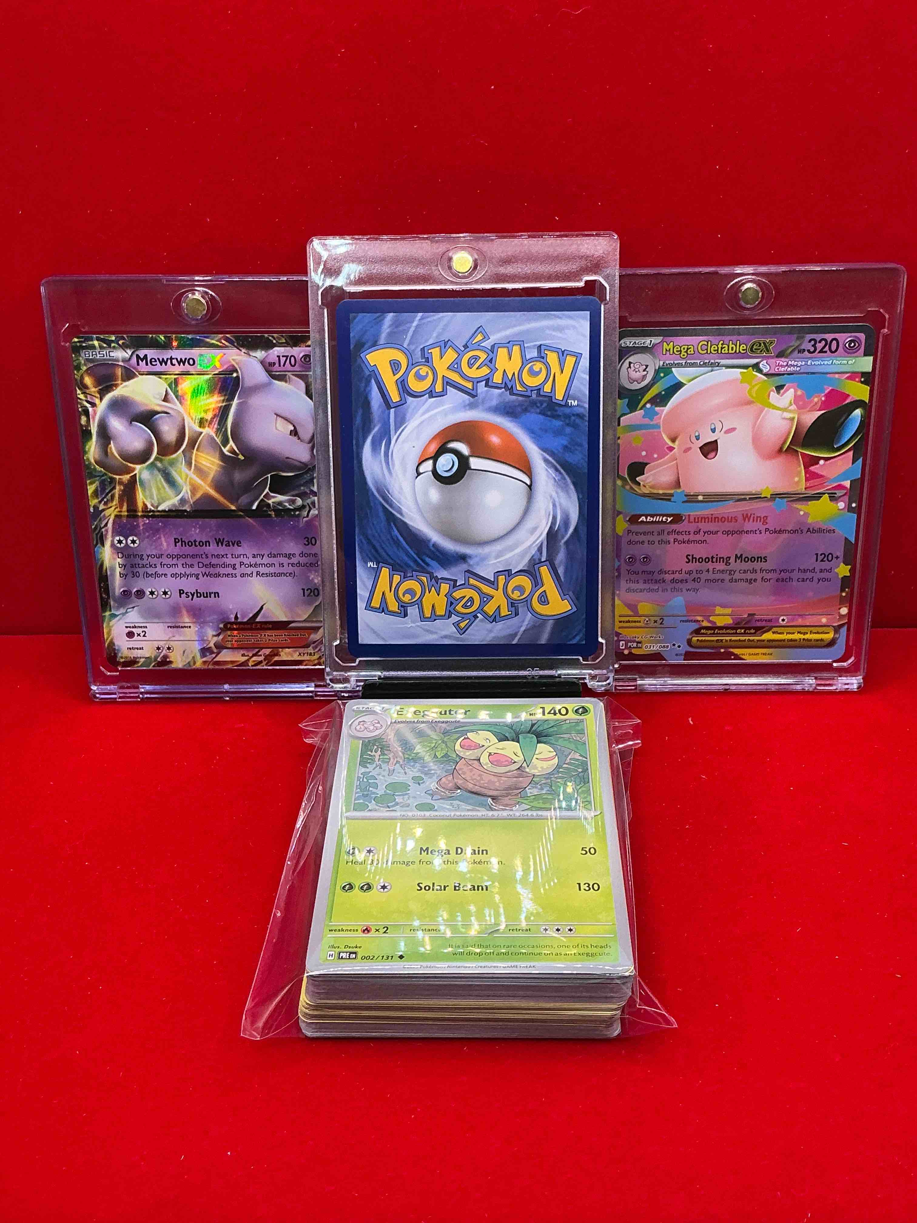 Condition photo showing New/Like New for ethan’s ho-oh ex! mega clefable ex! mewtwo ex! along with 50 other pokémon heroes, holos, legends & commons- including holographic cards, cool holos & more! includes non holo common/ uncommon basic & first stage cards & could even include trainers & energy too! perfect set for collectors & enthusiasts!