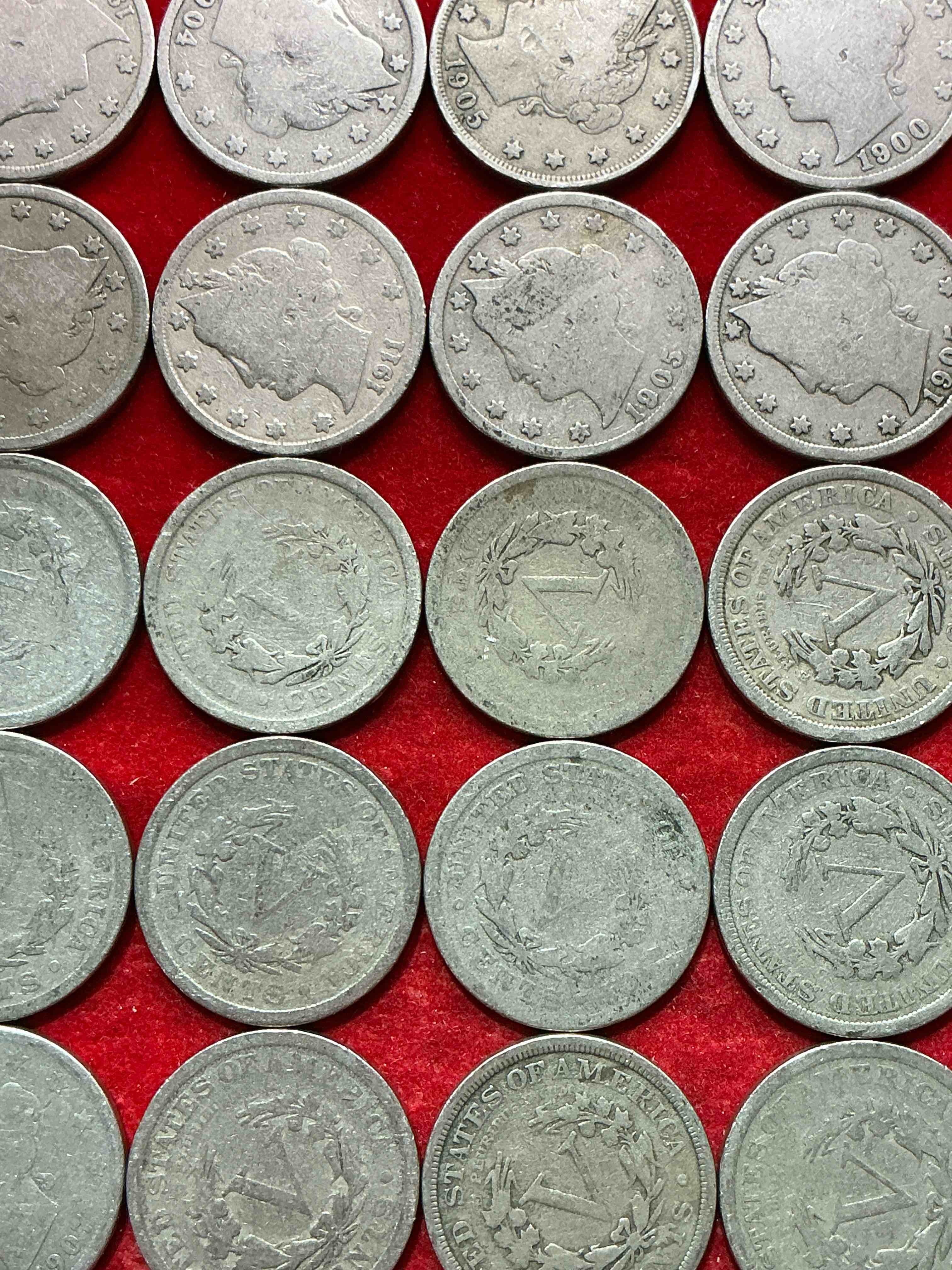 Condition photo showing Good Condition for antique u.s. v nickels! think of the history these coins have seen!, liberty head v nickels were minted up until 1913 & were the style of nickels before buffalo nickels. own some cool pieces of history! rare to see these coins with the "date on" in circulated condition!