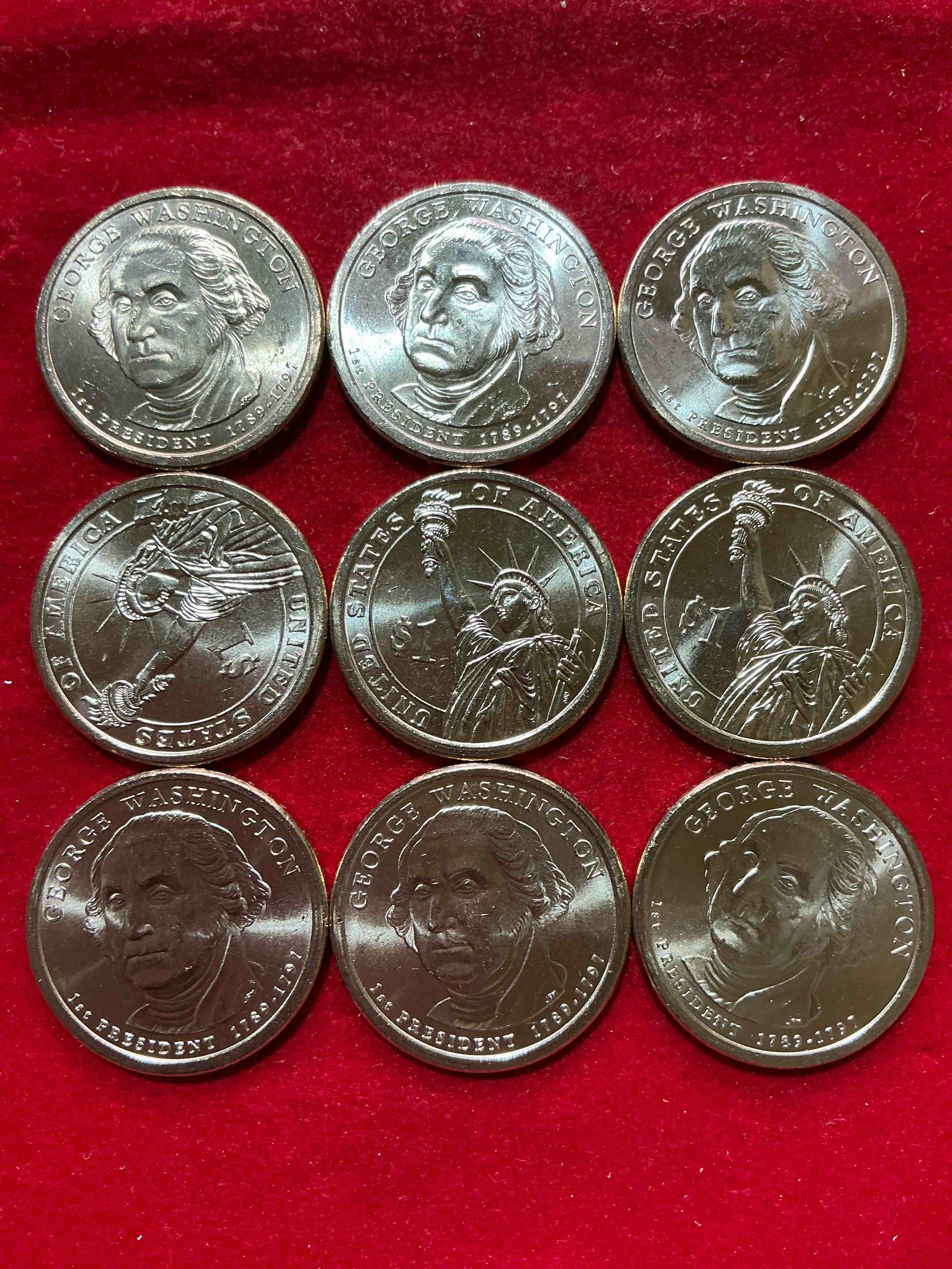 Condition photo showing New/Like New for george washington one dollar coins! uncirculated coin! these coins are in mint condition, and some of the most collectible coins out there! rare, uncirculated, one dollar coins featuring george washington!
