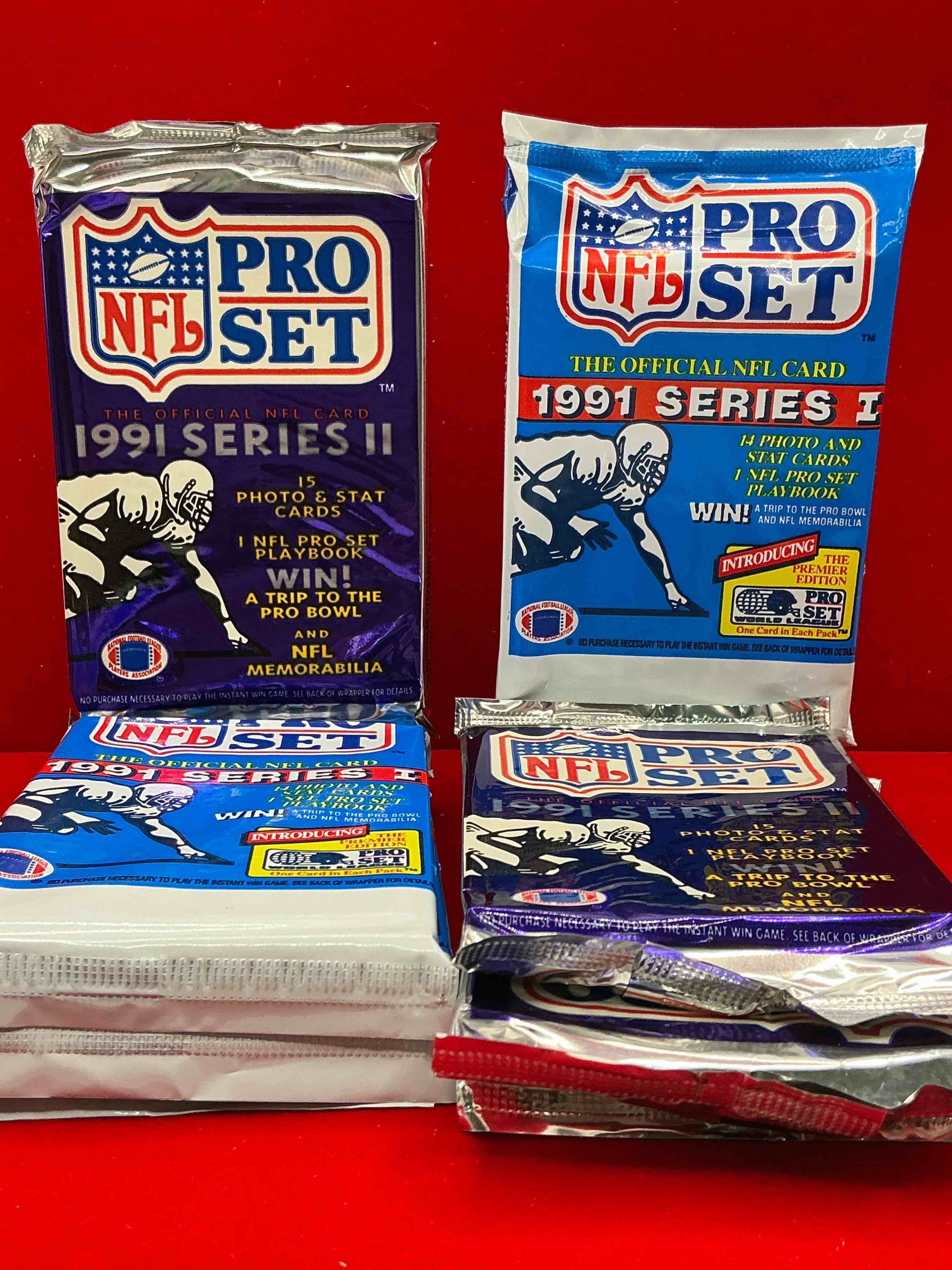 Condition photo showing New/Like New for wow! 1991 pro set football sealed card packs series i & ii, direct from original retail case!highly sought after by collectors as this year is loaded with high profile cards!search for cards from barry sanders, deion sanders, troy aikman, michael irvin & much more! getting hard to find!