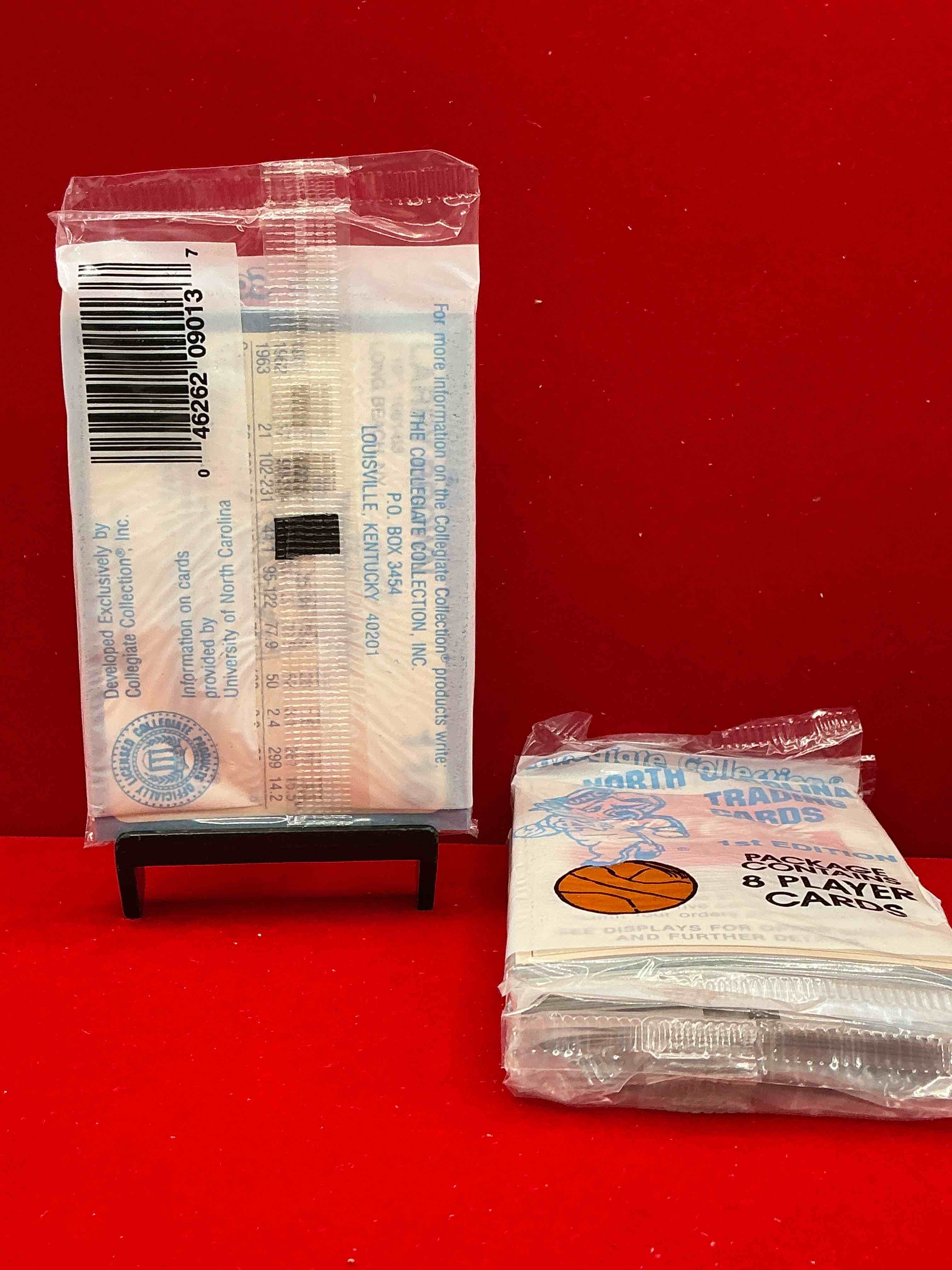 Condition photo showing New/Like New for michael jordan?! 1989 university of north carolina trading cards 1st edition 8 cards per pack! look for the goat michael jordan cards, maybe even more than one! only one way to find out!