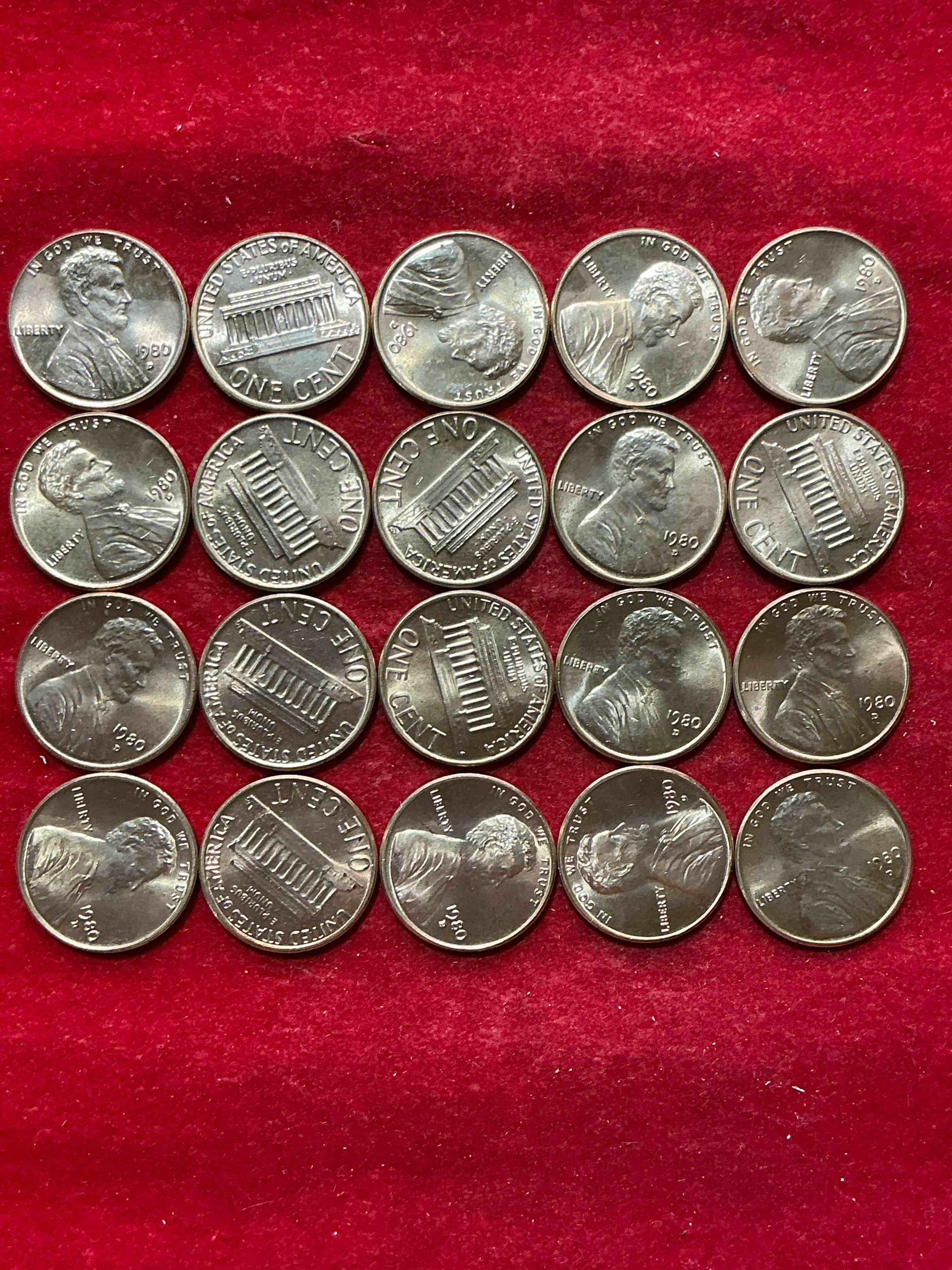 1980 uncirculated pennies! what a year in american history! miracle on ice! regan revolution! mount st.helens eruption! grab a piece of american history!