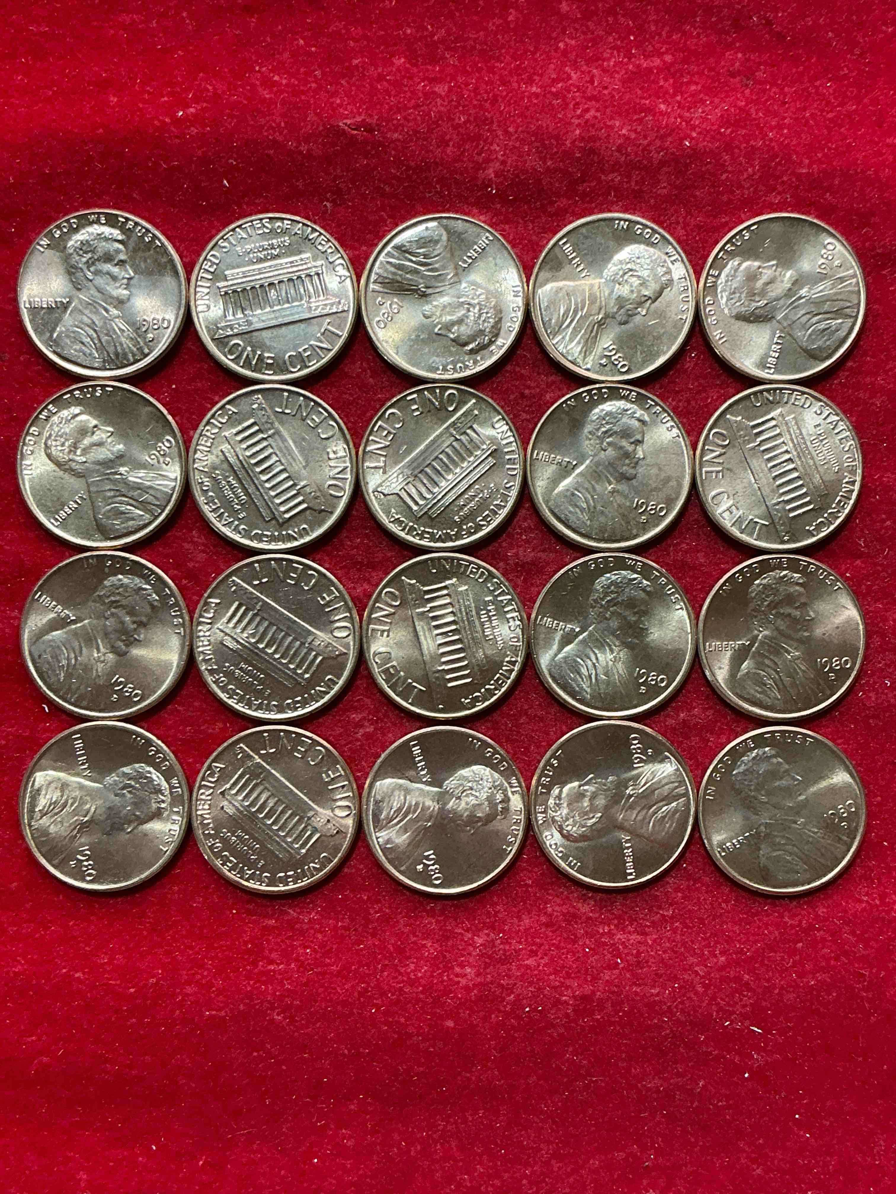 Condition photo showing New/Like New for 1980 uncirculated pennies! what a year in american history! miracle on ice! regan revolution! mount st.helens eruption! grab a piece of american history!