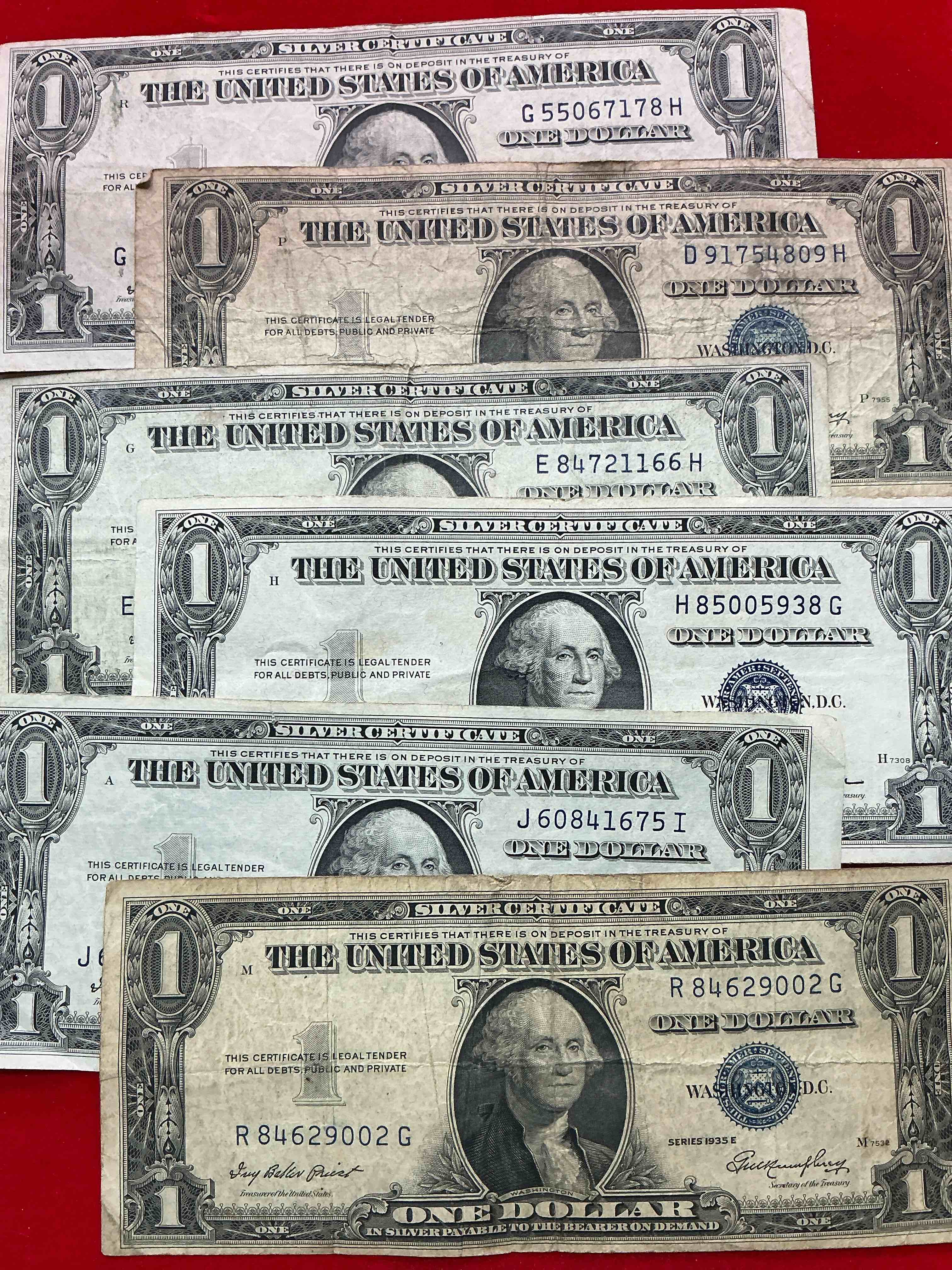 Condition photo showing Good Condition for 1957 & 1935 series silver certificates! did you know that prior to 1964 one dollar u.s. paper money was actually redeemable for silver dollars?! wow how times have changed! silver certificates were produced from 1878 to 1964 & are still considered legal tender at face value. here are gorgeous, circulated 1957 u.s. one dollar silver certificate, with highly collectible "blue seal!* own an awesome piece of history!