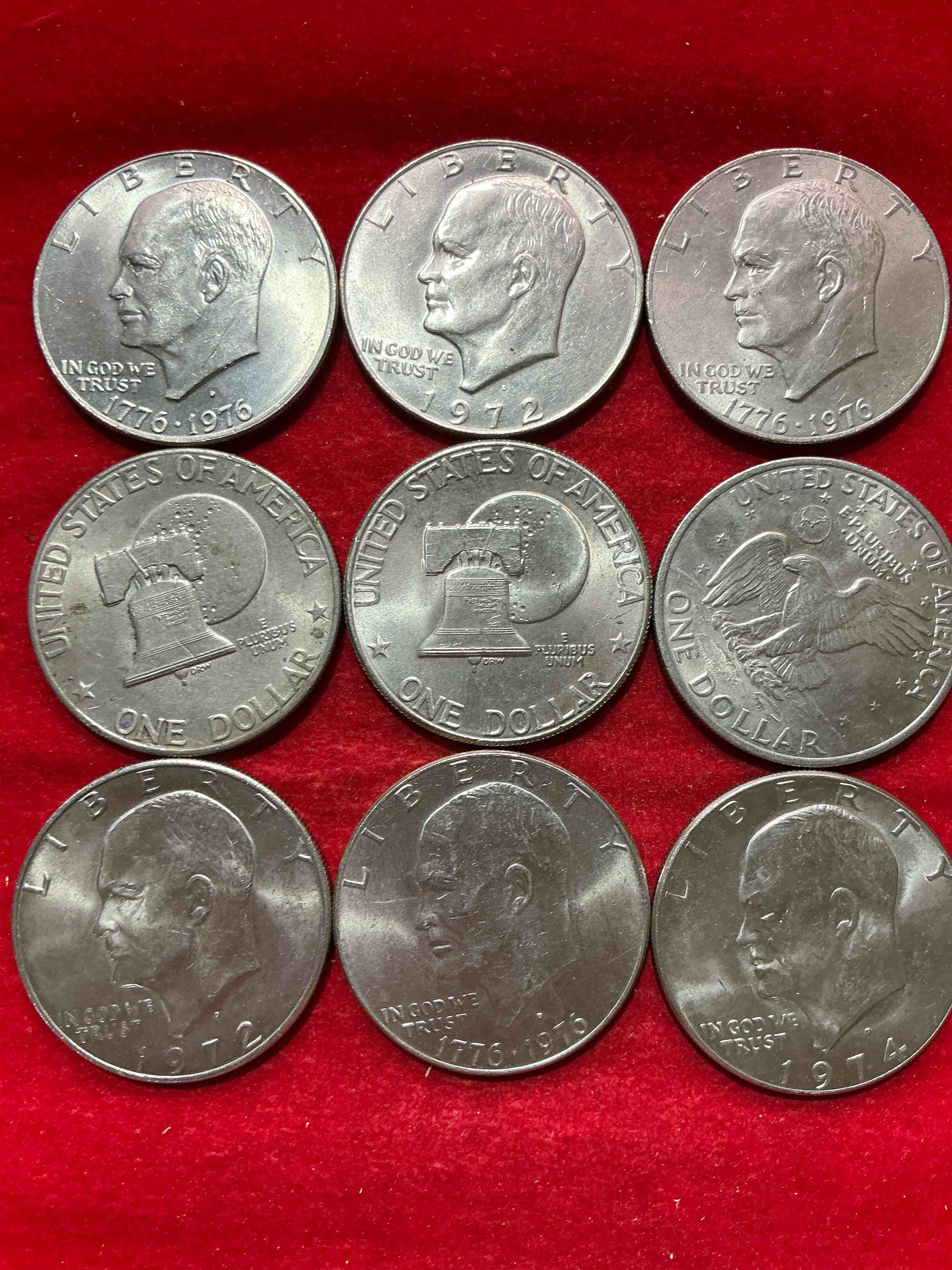 Condition photo showing Good Condition for gorgeous eisenhower dollar coins! these striking, large u.s. coins were minted from 1971-1978. here are gorgeous examples of “ike" dollars from 1976 & more! these coins have become immensely popular with collectors & some have great toning!