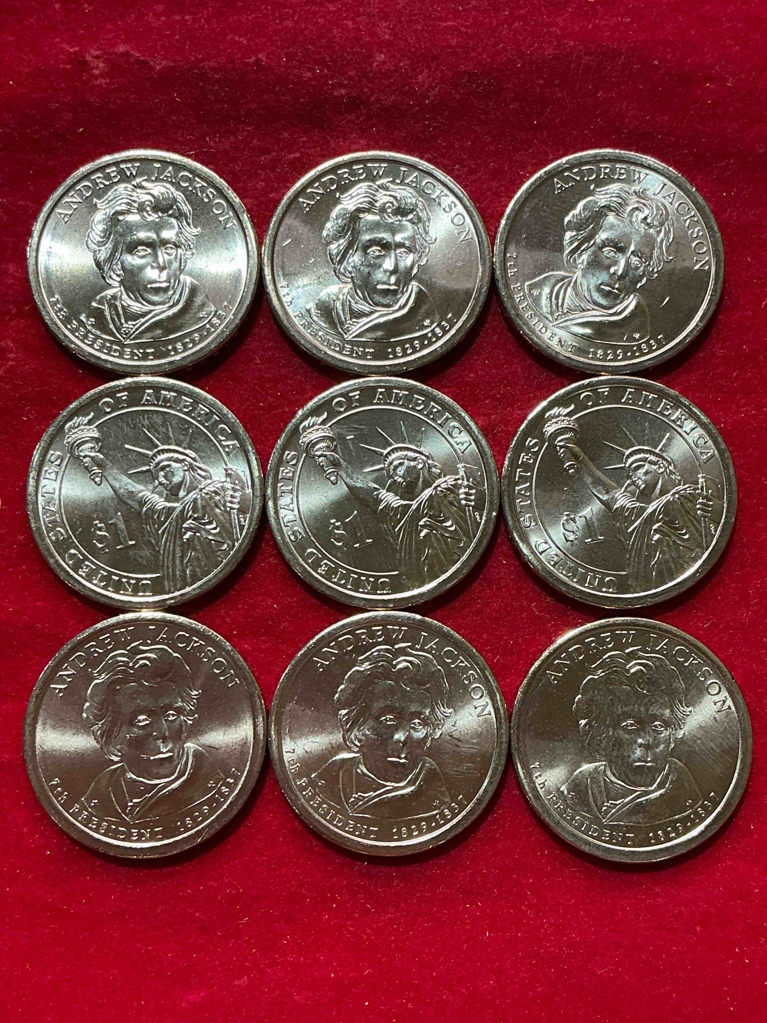 Condition photo showing New/Like New for andrew jackson 2008 one dollar presidential coins! uncirculated brilliant coins! these coins are in mint condition, and some of the most collectible coins out there! rare, uncirculated, one dollar coins featuring andrew jackson!