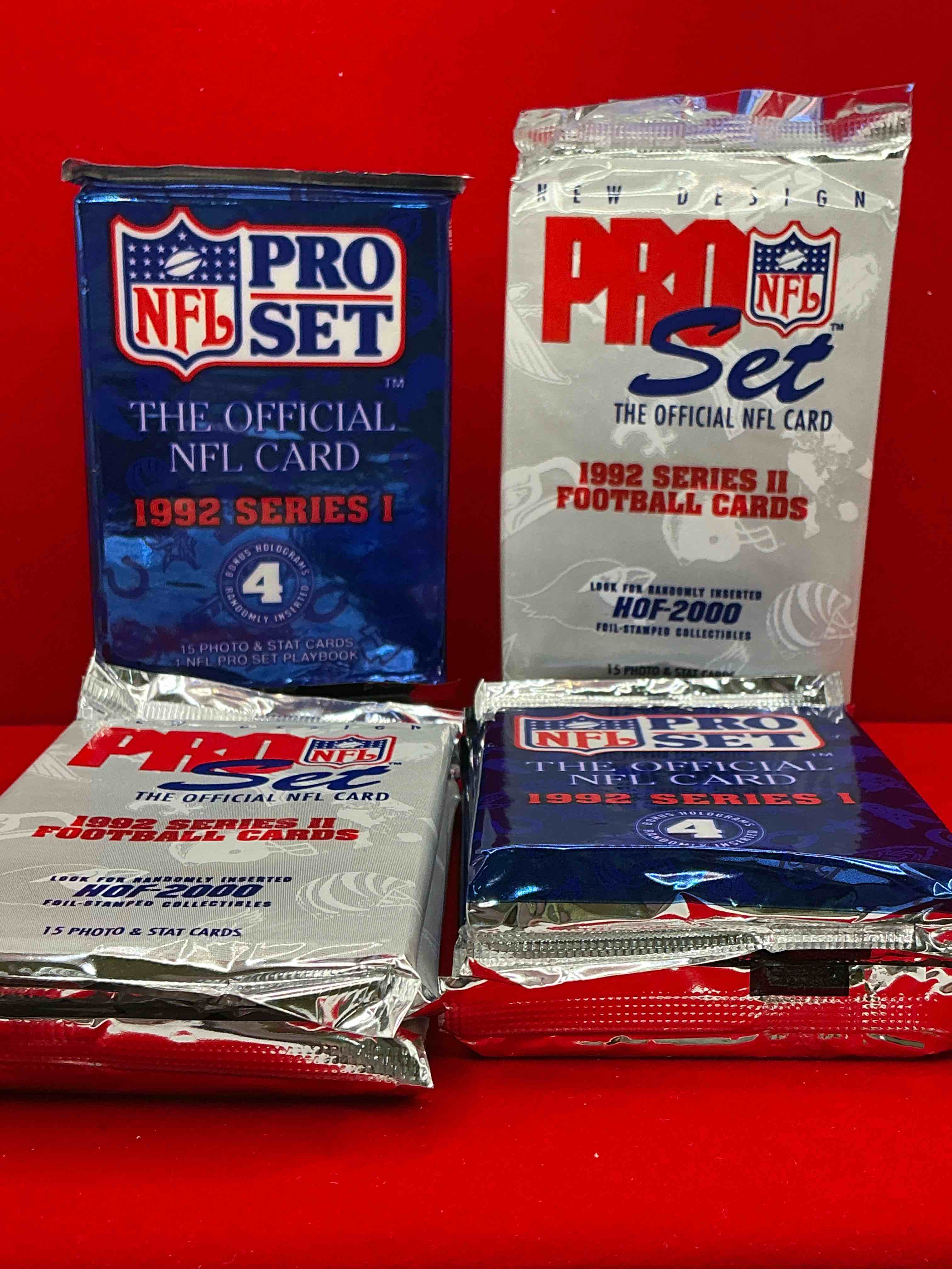 Condition photo showing New/Like New for nfl pro set! wow! 1992 series i & ii football cards! possible rice, montana, elway, sanders, jackson & more! search for limited edition randomly inserted hof 2000 stamped collectibles!