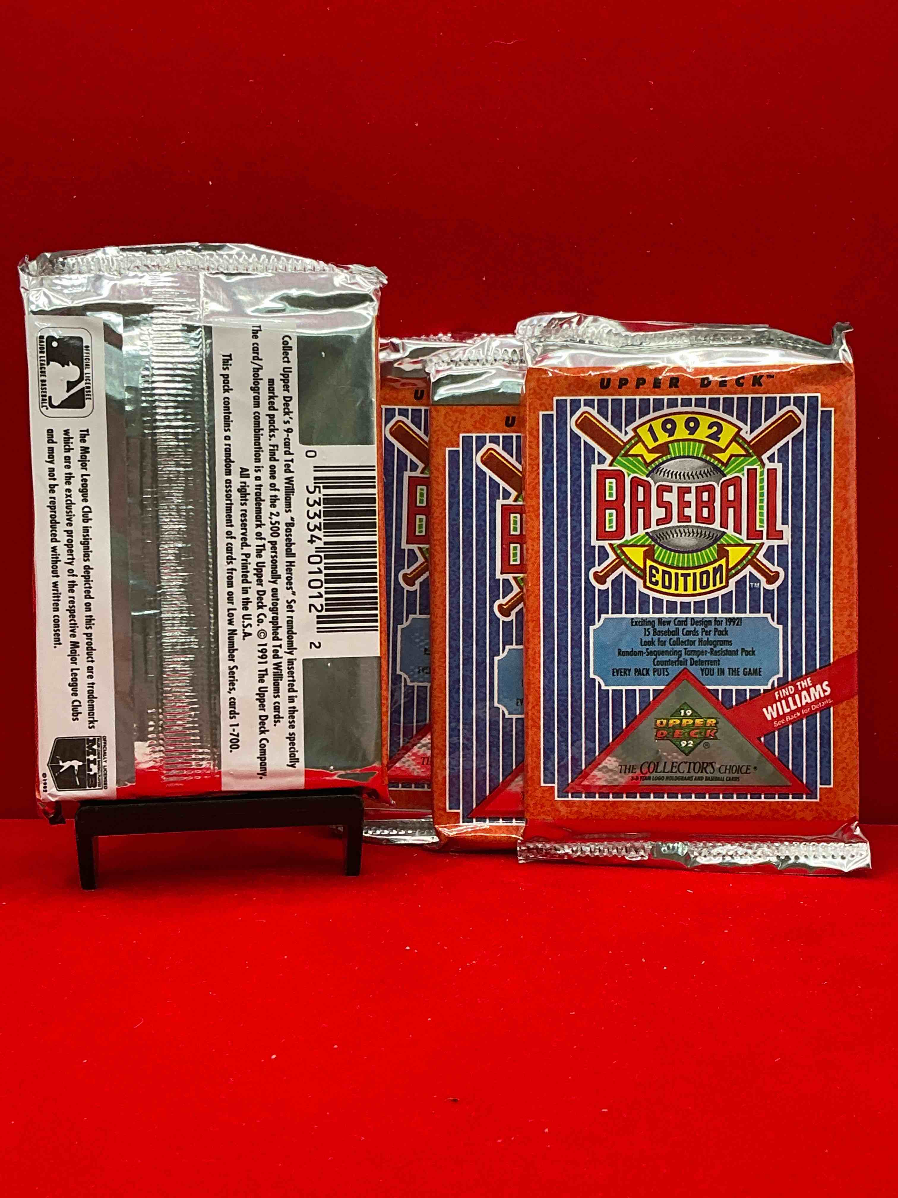 Condition photo showing New/Like New for find the williams! 1992 edition upper deck baseball cards! direct from original retail case! an uncommon find for sure! search for rookie cards from pedro martinez, manny ramirez & so much more! awesome, uncommon sports memorabilia!