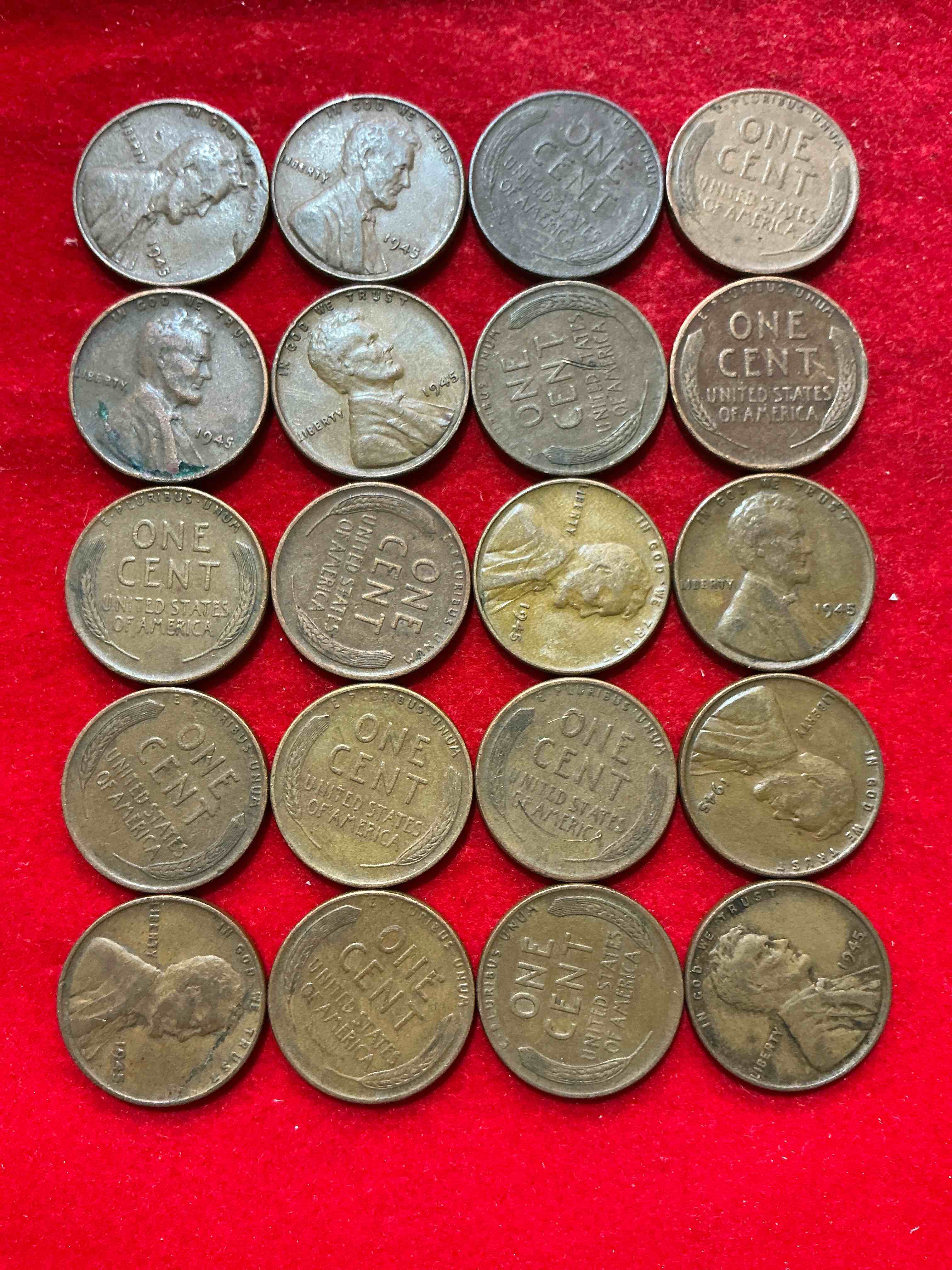 Condition photo showing Good Condition for 1945 world war 2 history! world war 2 ended with victory day may 8, 1945 & the surrender of japan on sept 2, 1945. up for auction are 1945 wheat pennies in great condition! own pieces of one of the most important years in history!