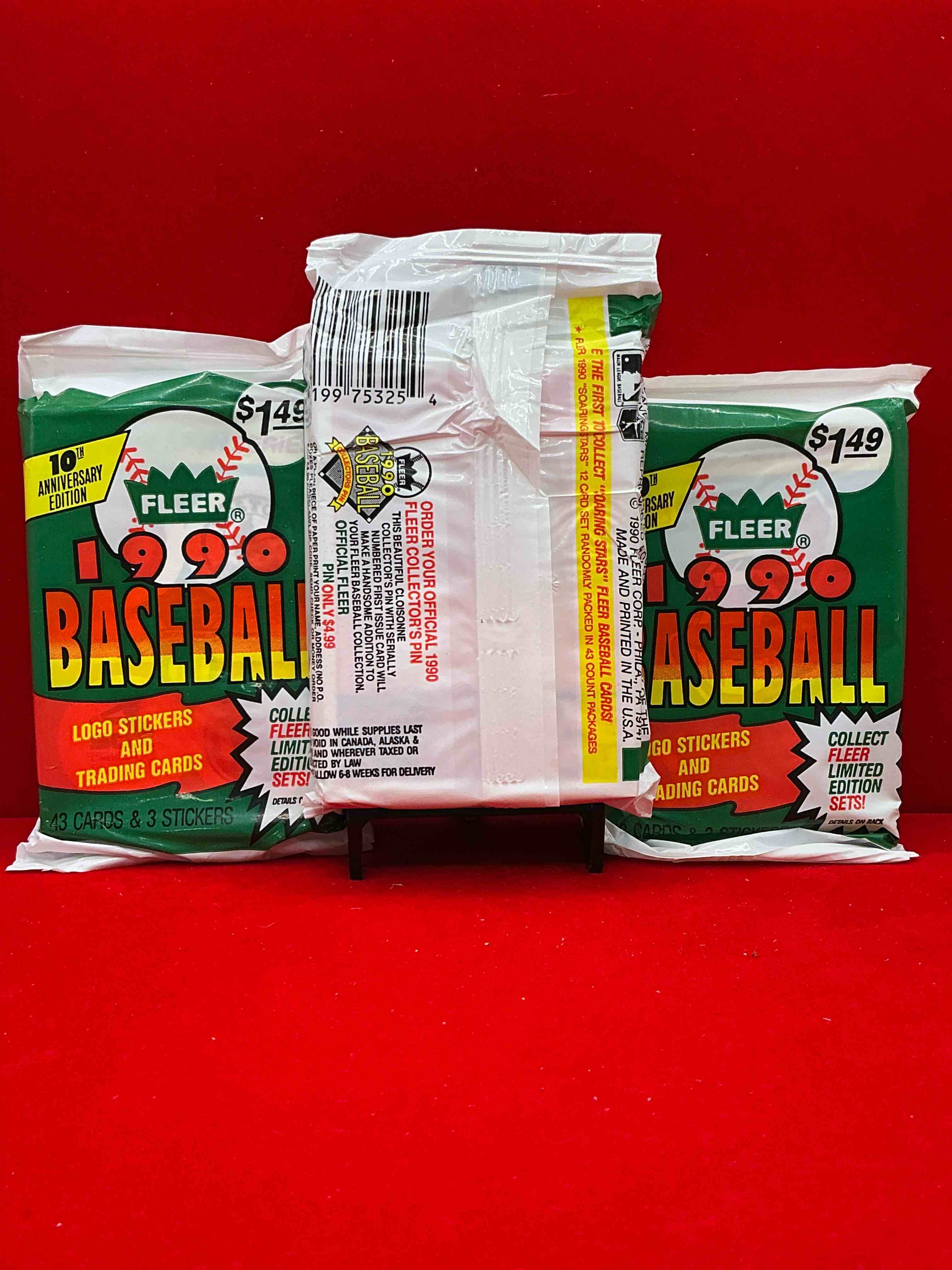 Condition photo showing New/Like New for vintage baseball! awesome 1990 fleer jumbo baseball unopened sports card wax packs!direct from original box! search for valuable collectible ken griffey jr cards!