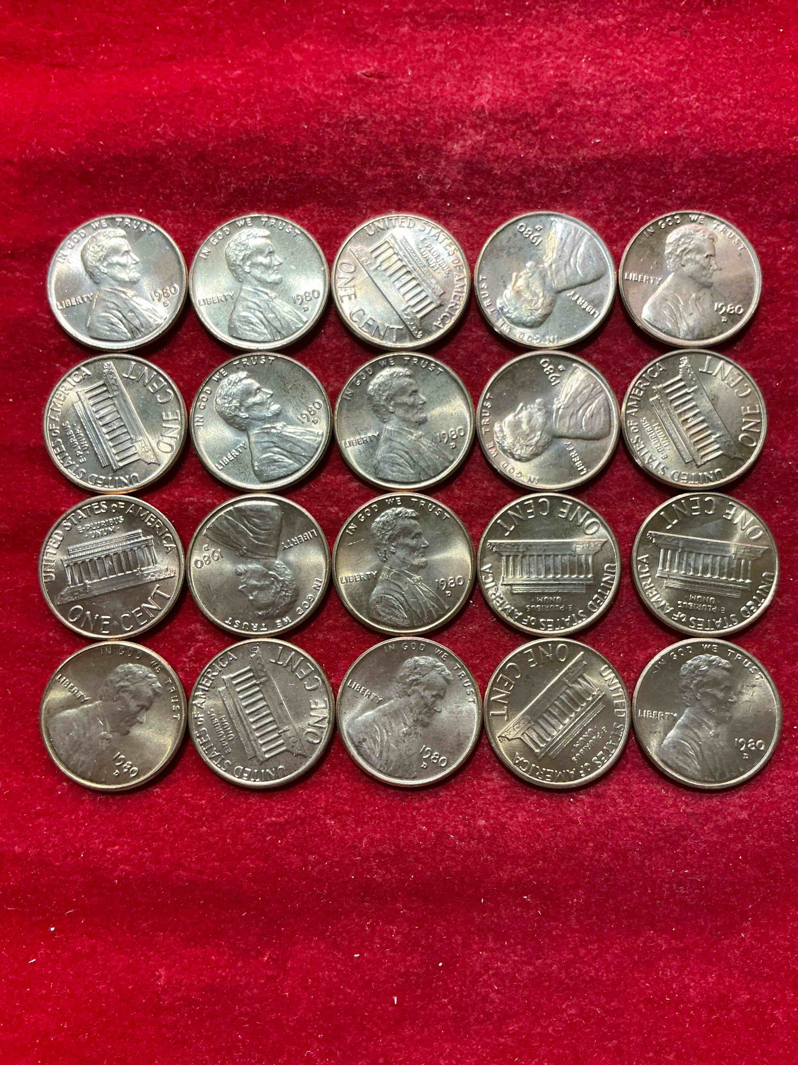 Condition photo showing New/Like New for 1980 uncirculated pennies! what a year in american history! miracle on ice! regan revolution! mount st.helens eruption! grab a piece of american history!
