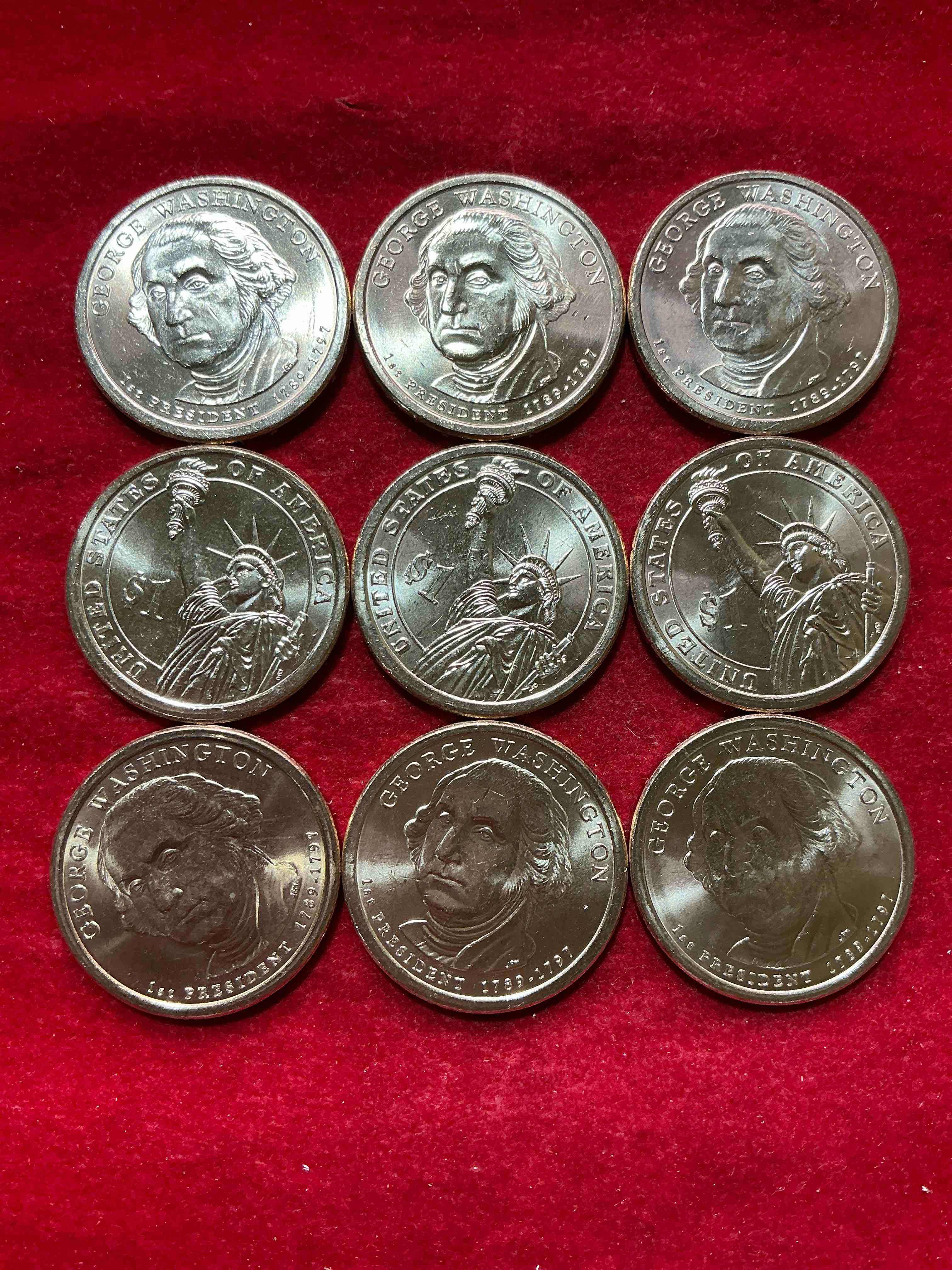 Condition photo showing New/Like New for george washington one dollar coins! uncirculated coin! these coins are in mint condition, and some of the most collectible coins out there! rare, uncirculated, one dollar coins featuring george washington!