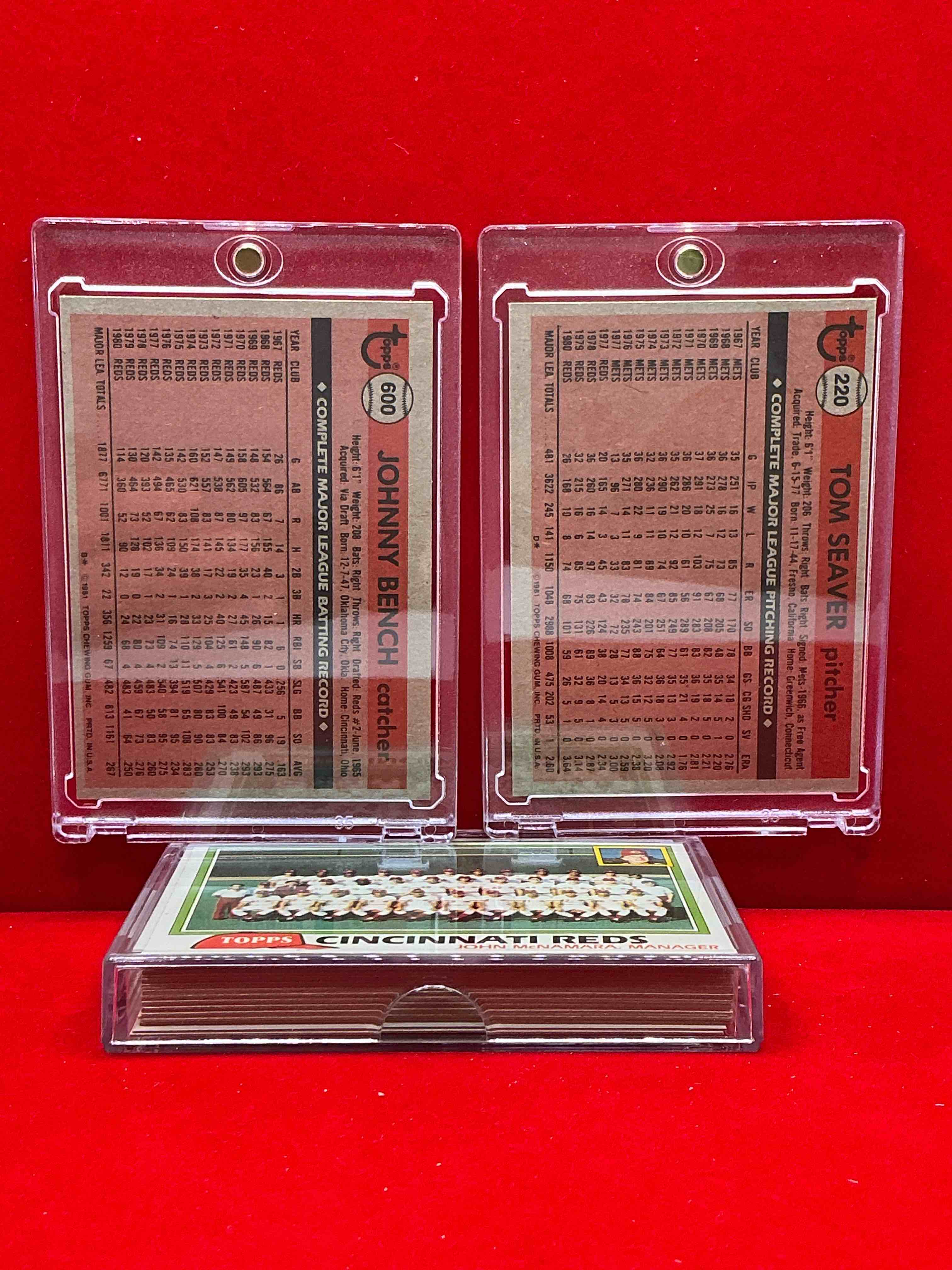 Condition photo showing New/Like New for 1981 reds team set! 28 card team collection! insane vintage reds! johnny bench, bill bonham, vic correll, mike lacoss, junior kennedy, dave concepcion, ken griffey, tom seaver, joe nolan, dave collins & more!