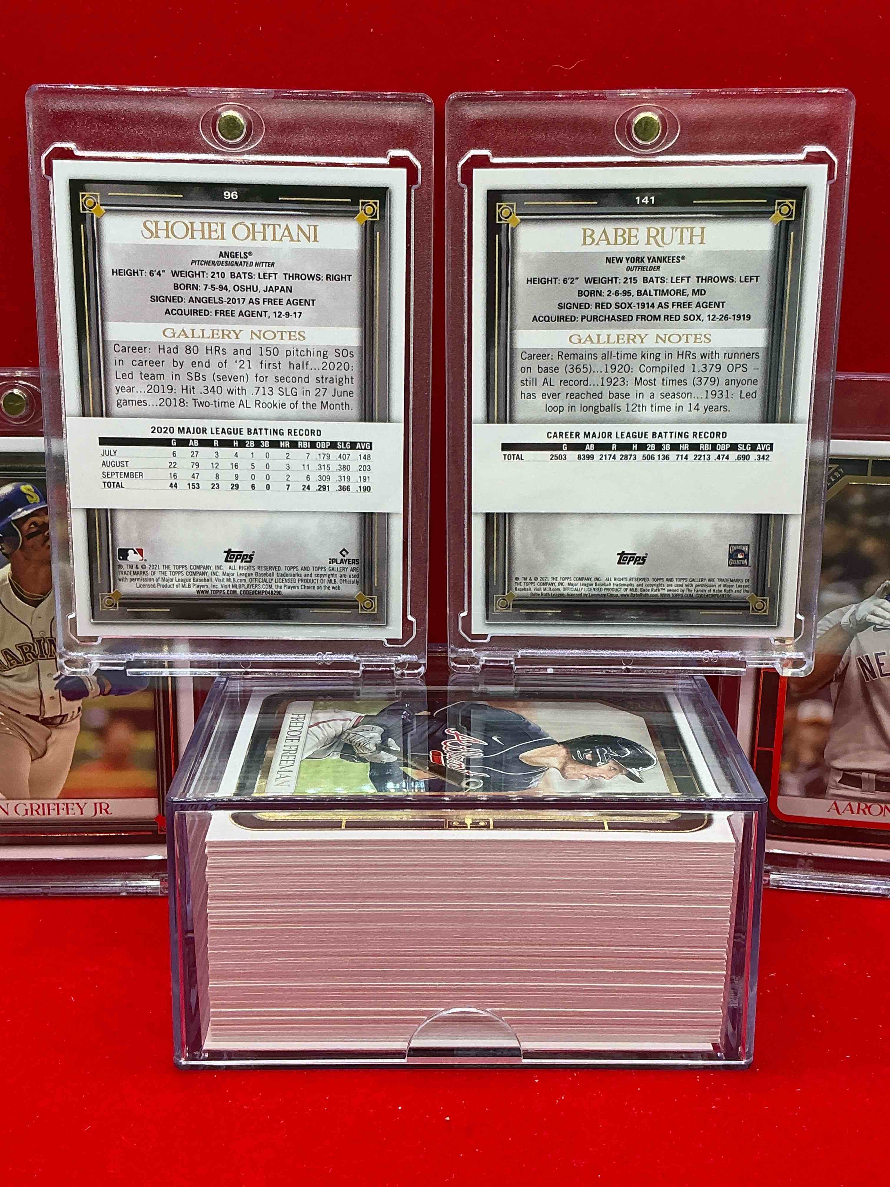 Condition photo showing New/Like New for shohei ohtani! aaron judge, mookie betts, ronald acuna & more! 2021 topps gallery baseball cards! some of the biggest names in baseball… ever! along with rookies, commons, legends & more! jackie robinson & babe ruth remakes! trout, kershaw, thomas, tatis, guerrero & more! absolutely legendary lot!