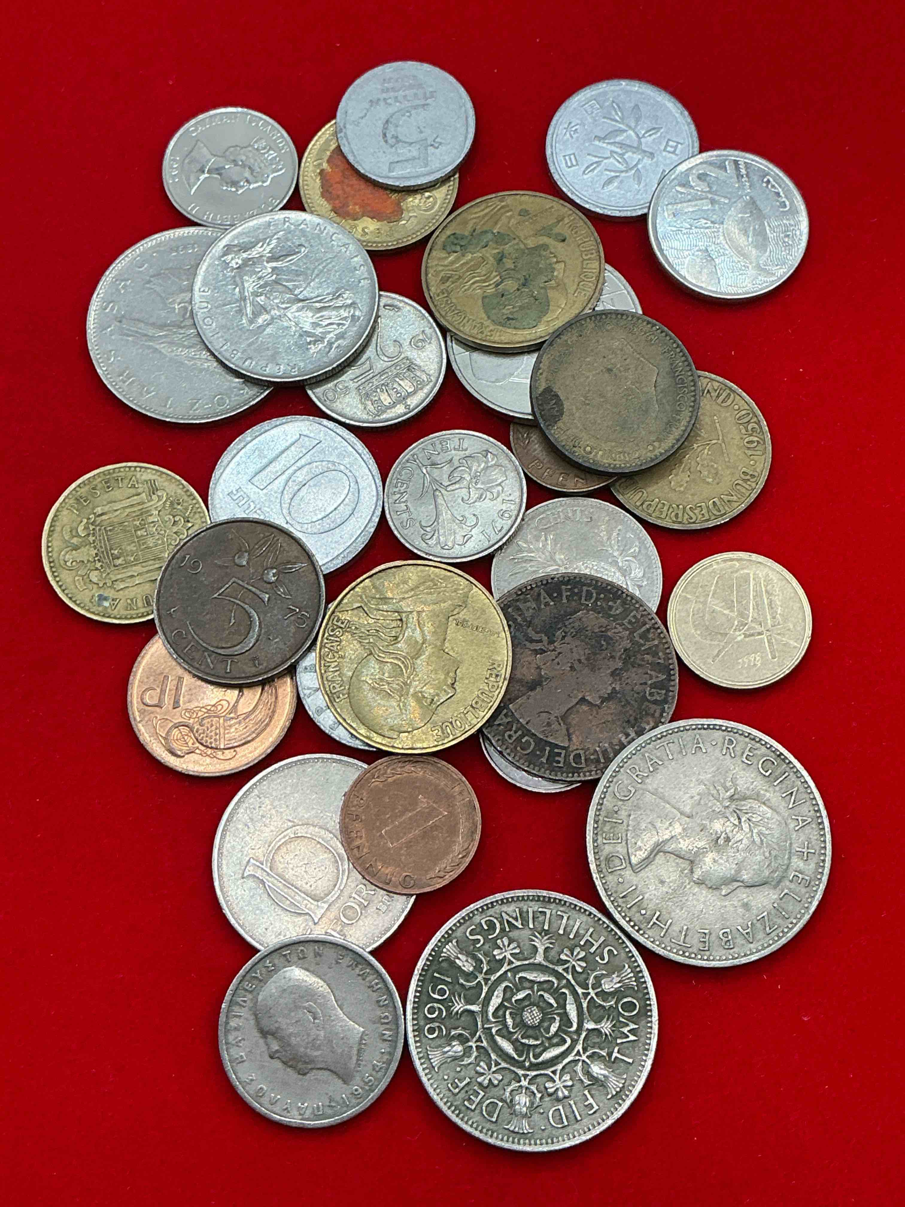 Condition photo showing Good Condition for world coins, antique & vintage! each lot is unique! many different years, countries, sizes & exotic places. this cool collection of antique coins from around the world is loads of fun! have fun identifying each coin & country as a great educational tool! a great investment too!