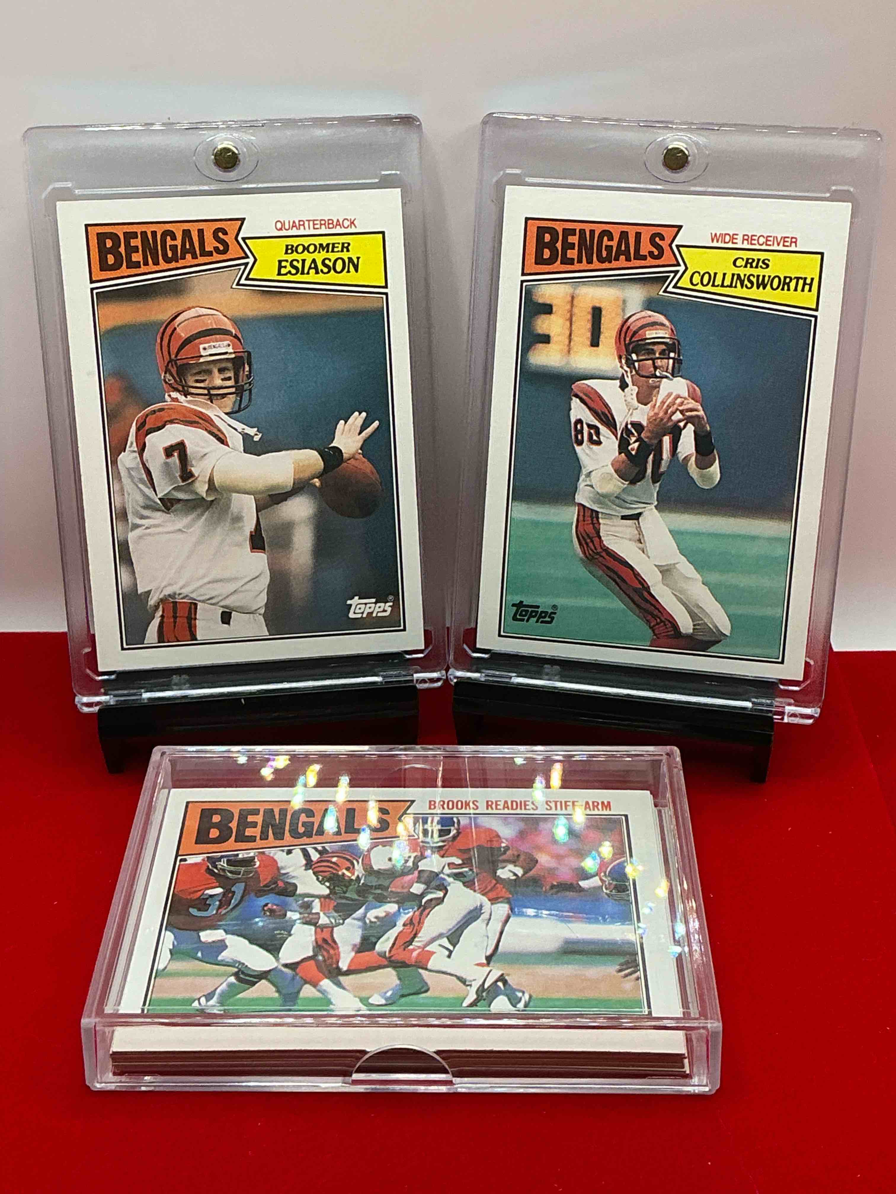 Condition photo showing New/Like New for bengals fans rejoice! 1987 topps bengals team complete! all the best bengals from the 80’s included here! bengals fans- you need these cards!