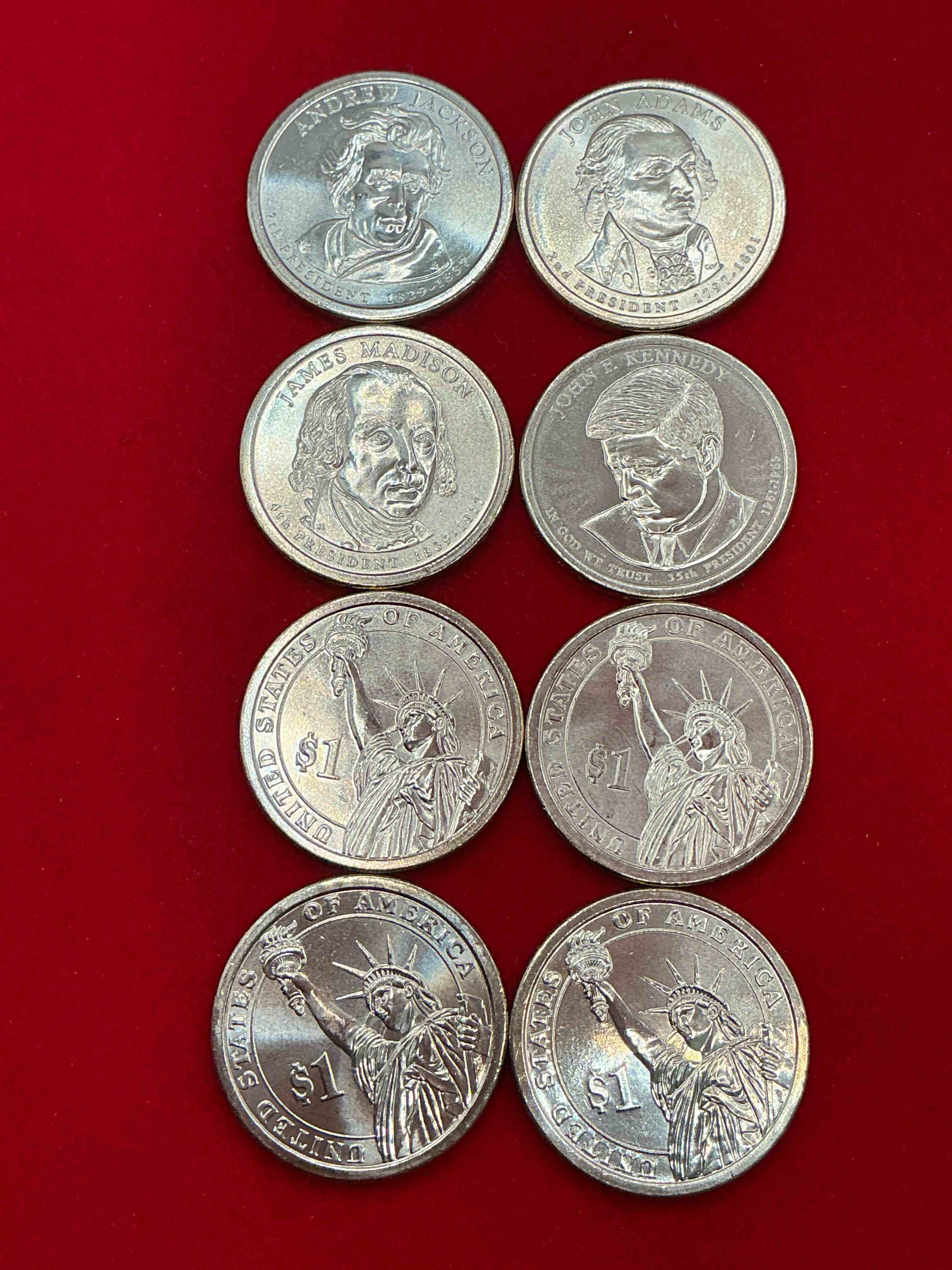 Condition photo showing New/Like New for presidential one dollar coins! these coins are in good condition, and some of the most collectible coins out there! rare, one dollar coins featuring jfk, john adams, james madison & more!
