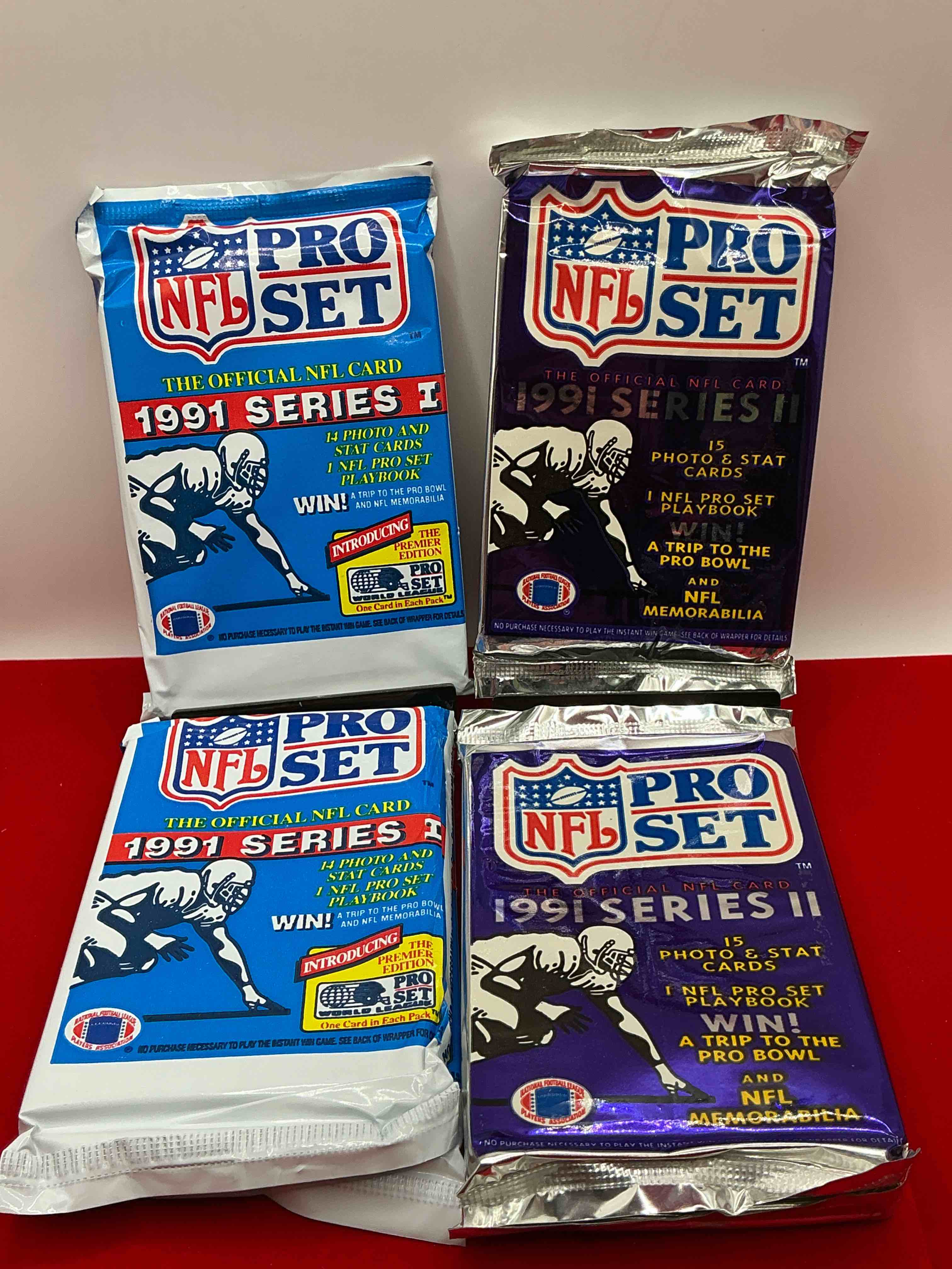Condition photo showing New/Like New for wow! 1991 pro set football sealed card packs series i & ii, direct from original retail case!highly sought after by collectors as this year is loaded with high profile cards!search for cards from barry sanders, deion sanders, troy aikman, michael irvin & much more! getting hard to find!