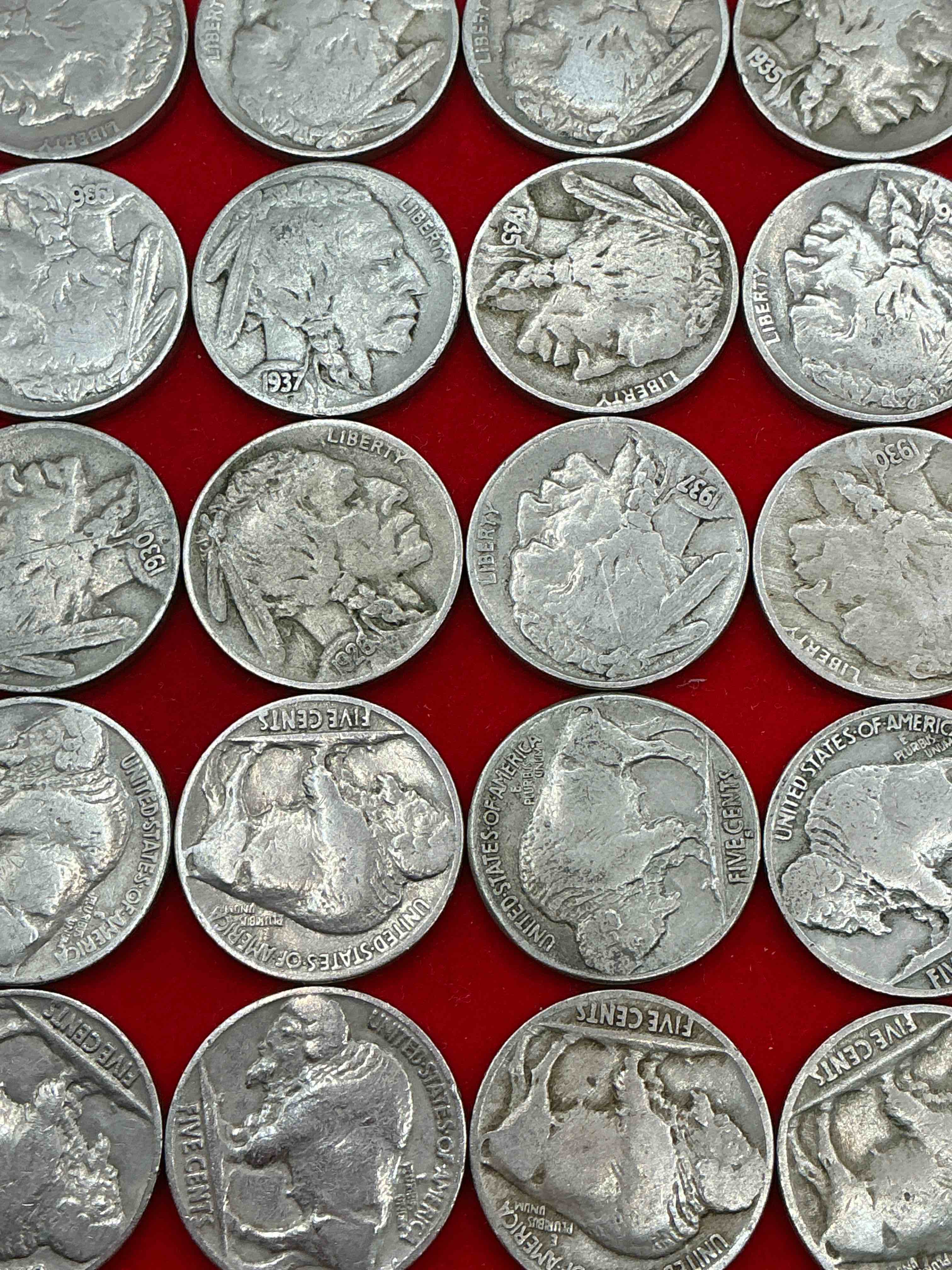 Condition photo showing Good Condition for historic buffalo nickels! indian head buffalo nickels were minted from 1913 to 1938 & have become a favorite for coin collectors around the world! own pieces of american history with these cool indian head buffalo nickels in circulated condition, some with visible dates is very rare for buffalo nickels!