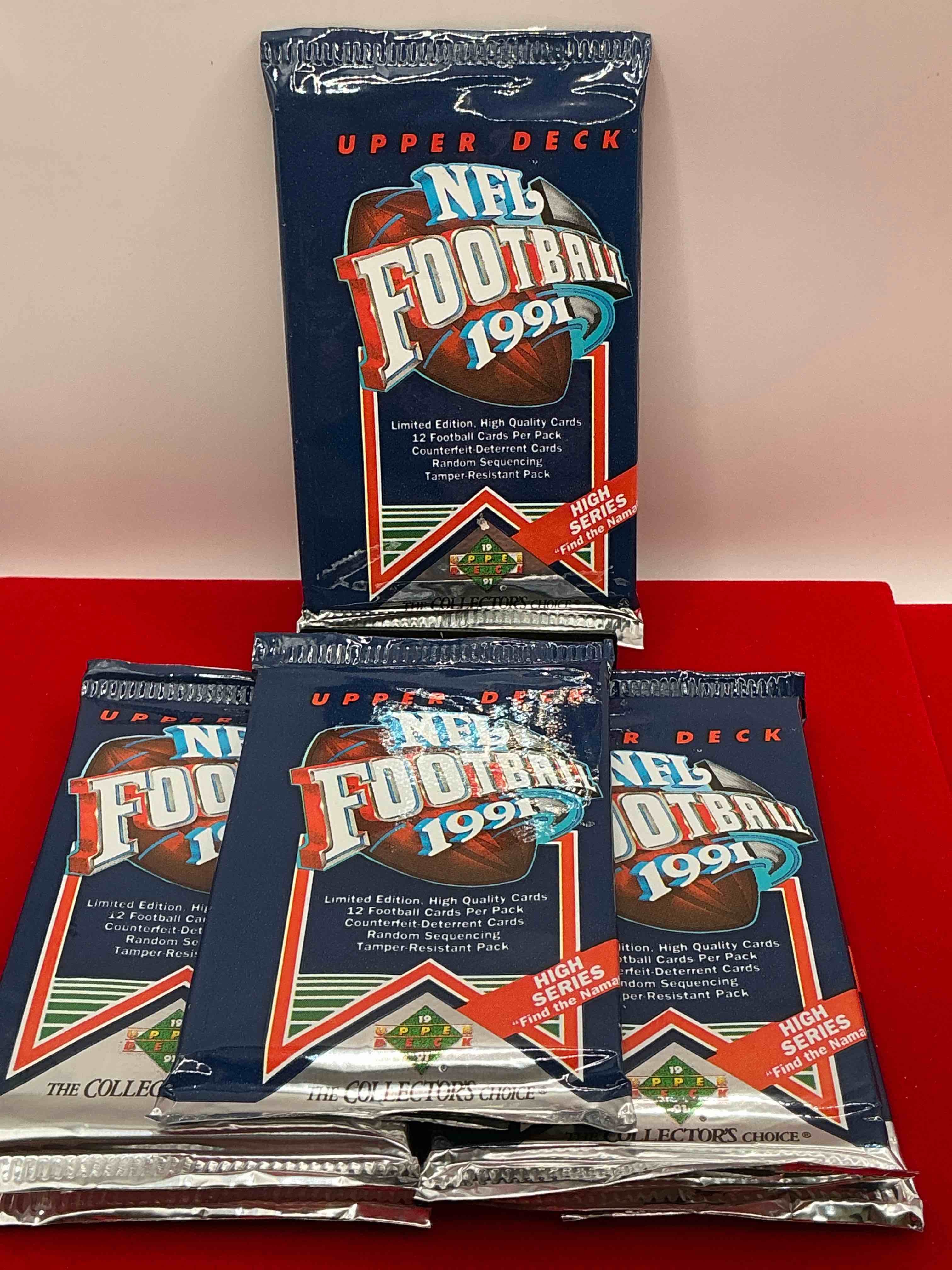 rare & vintage! 1991 upper deck high series edition unopened nfl football packs! find the namath! direct from original box! brett favre rookie year! search for brett favre rookie & other 80s stars!