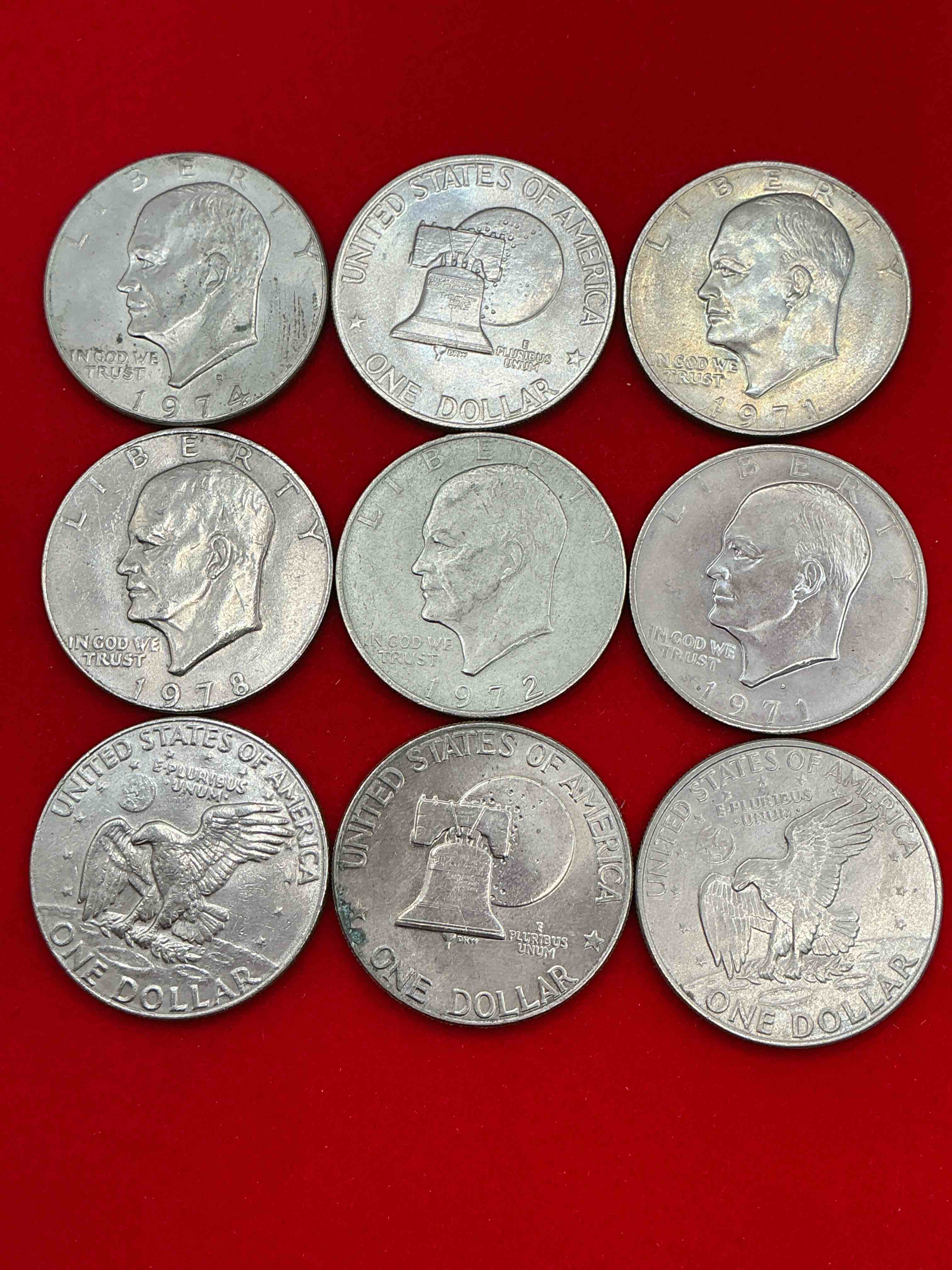 Condition photo showing Good Condition for gorgeous eisenhower dollar coins! these striking, large u.s. coins were minted from 1971-1978. here are gorgeous examples of “ike" dollars from 1976 & more! these coins have become immensely popular with collectors & some have great toning!