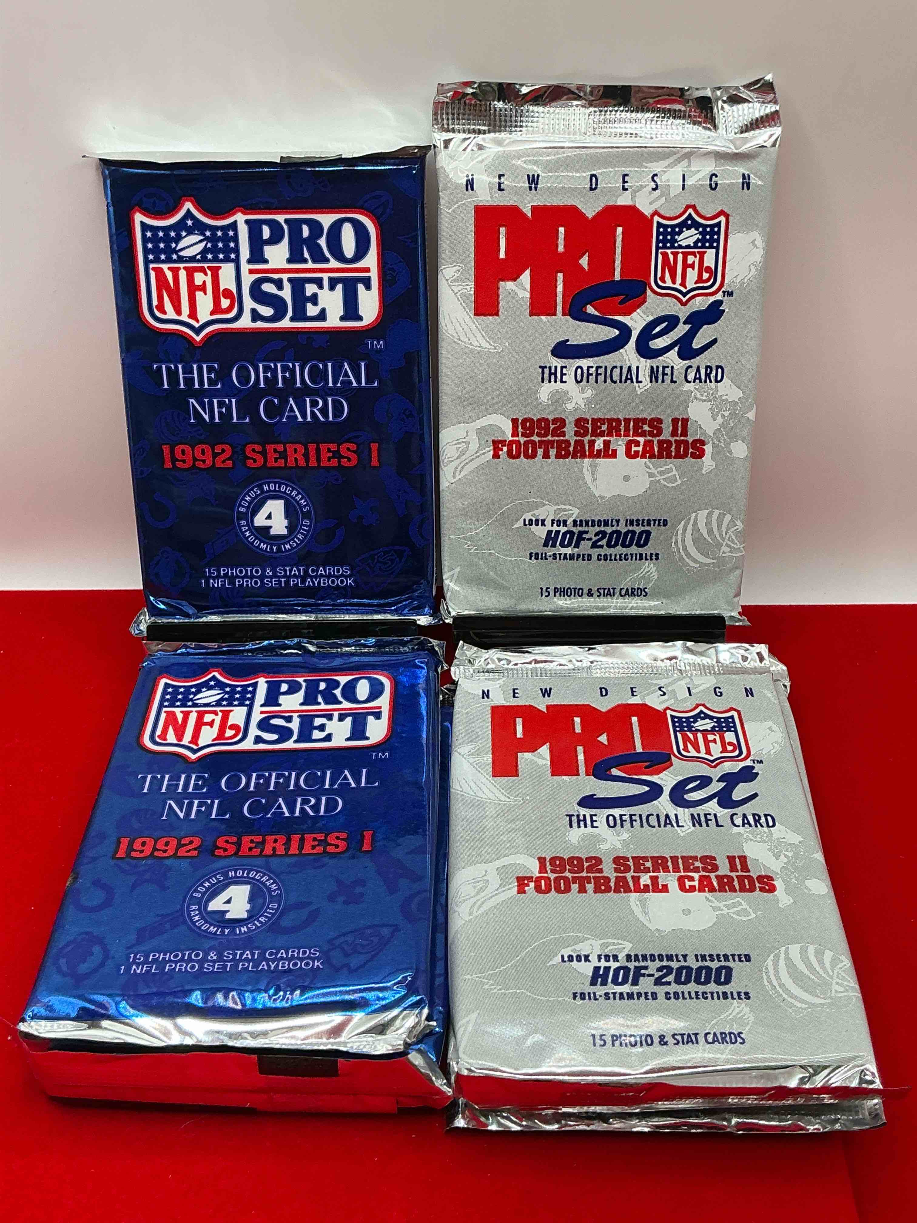Condition photo showing New/Like New for nfl pro set! wow! 1992 series i & ii football cards! possible rice, montana, elway, sanders, jackson & more! search for limited edition randomly inserted hof 2000 stamped collectibles!