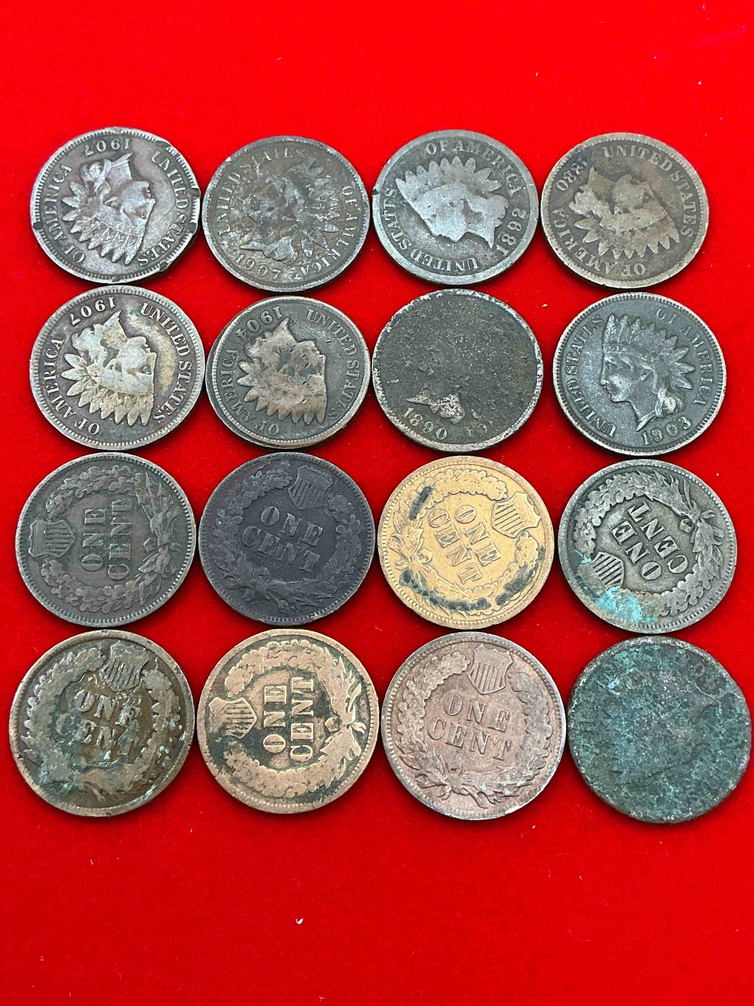 Condition photo showing Good Condition for indian head pennies! these gorgeous u.s. pennies were minted from 1859-1909 & have become serious collector items! the "indian head" design is actually a representation of lady liberty wearing an indian headdress. here are beautiful, well-kept examples representing many different mint years! great for collecting, investing & learning history, & rare with visible dates!