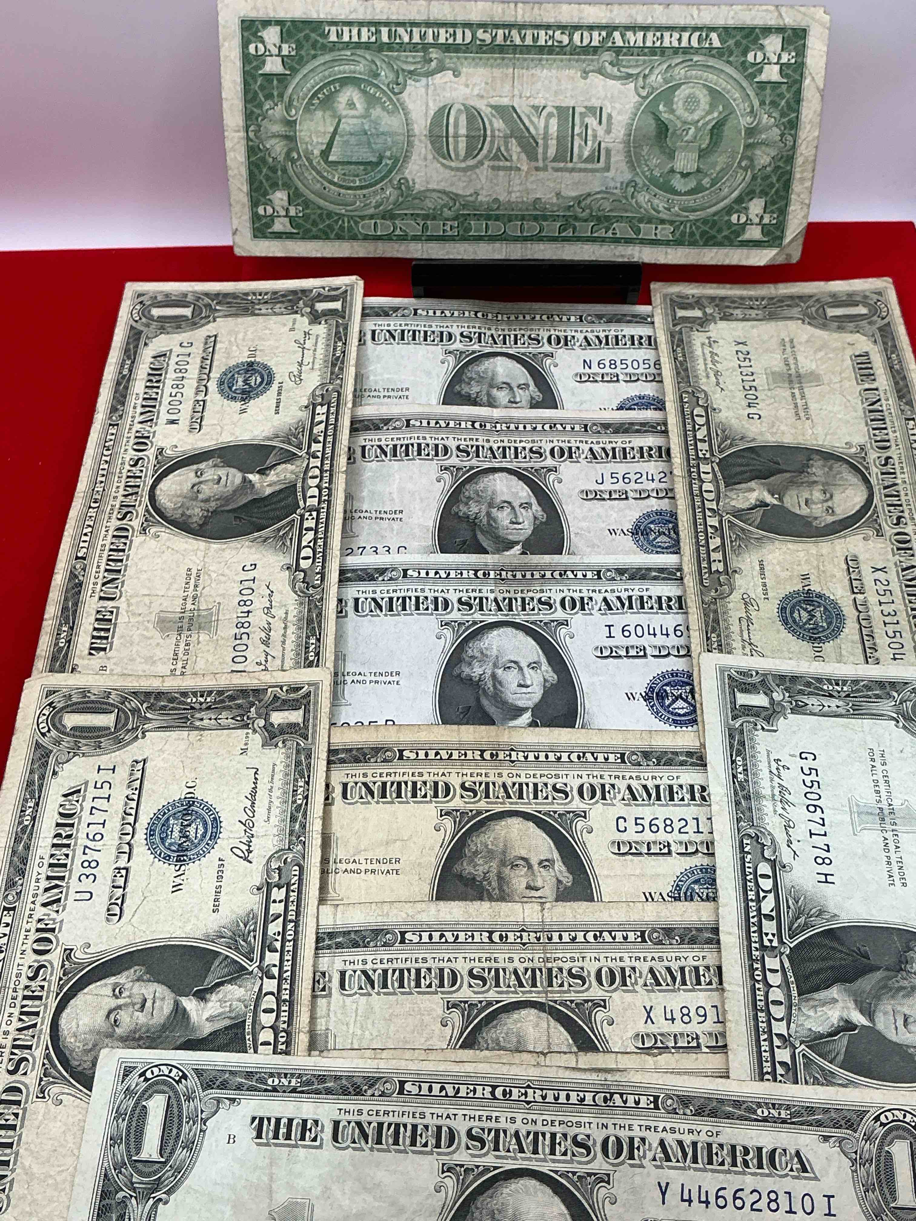 Condition photo showing Good Condition for 1957 & 1935 series silver certificates! did you know that prior to 1964 one dollar u.s. paper money was actually redeemable for silver dollars?! wow how times have changed! silver certificates were produced from 1878 to 1964 & are still considered legal tender at face value. here are gorgeous, circulated 1957 u.s. one dollar silver certificate, with highly collectible "blue seal!* own an awesome piece of history!