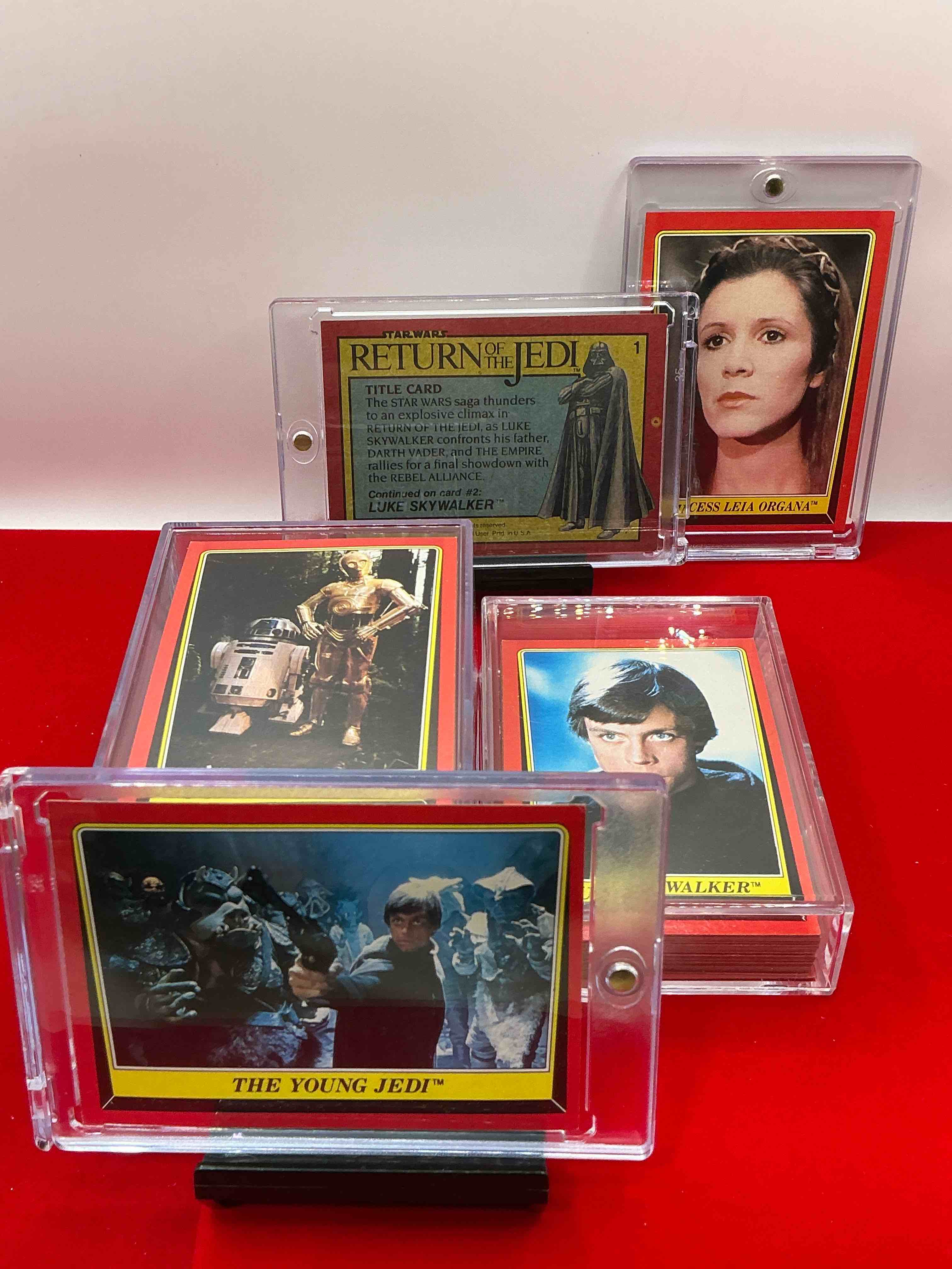 Condition photo showing New/Like New for 1983 return of the jedi history!  genuine star wars return of the jedi movie cards, complete series one,  132 card collection!  ultra rare to find in this good condition & complete!  authentic, serious collectibles & precious pieces of original star wars history!  