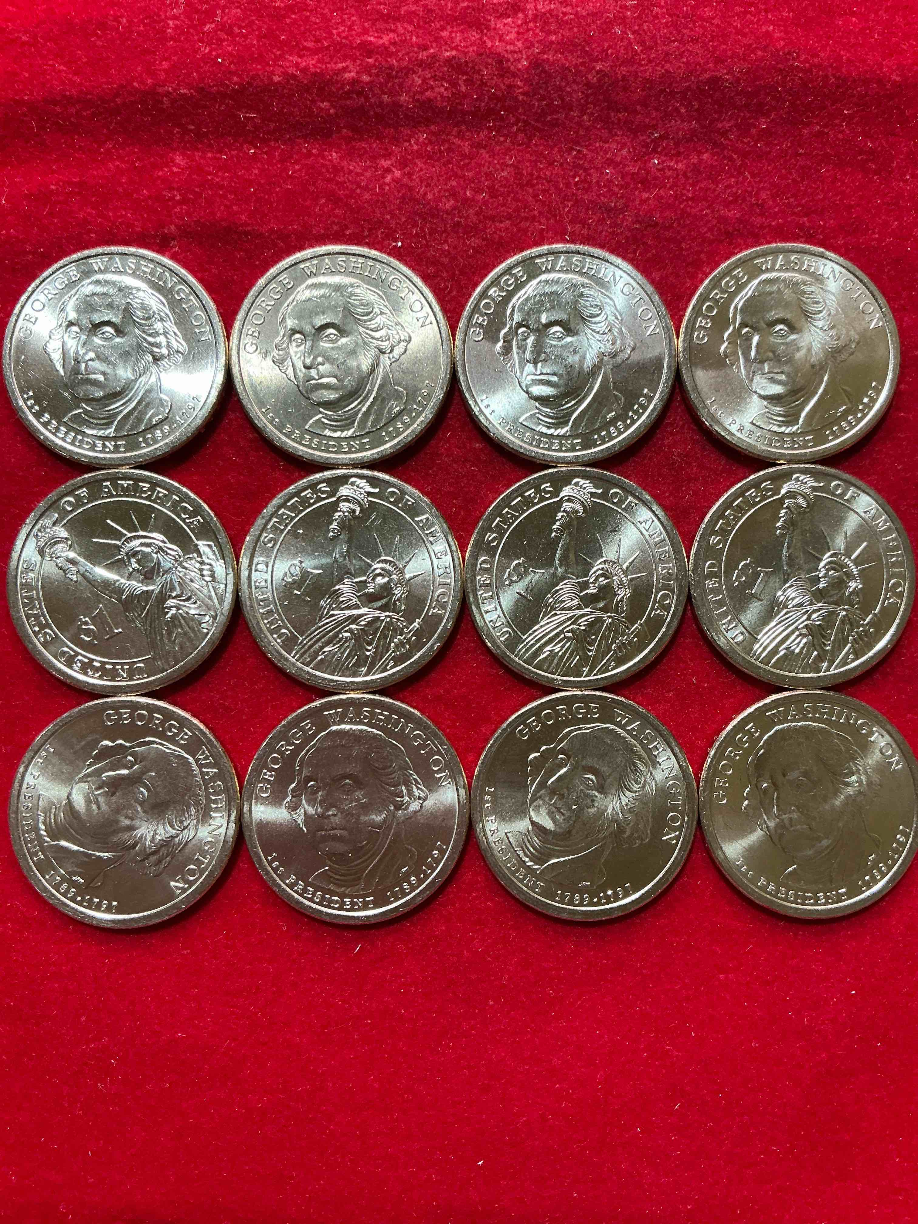 george washington one dollar coins! uncirculated coin! these coins are in mint condition, and some of the most collectible coins out there! rare, uncirculated, one dollar coins featuring george washington!
