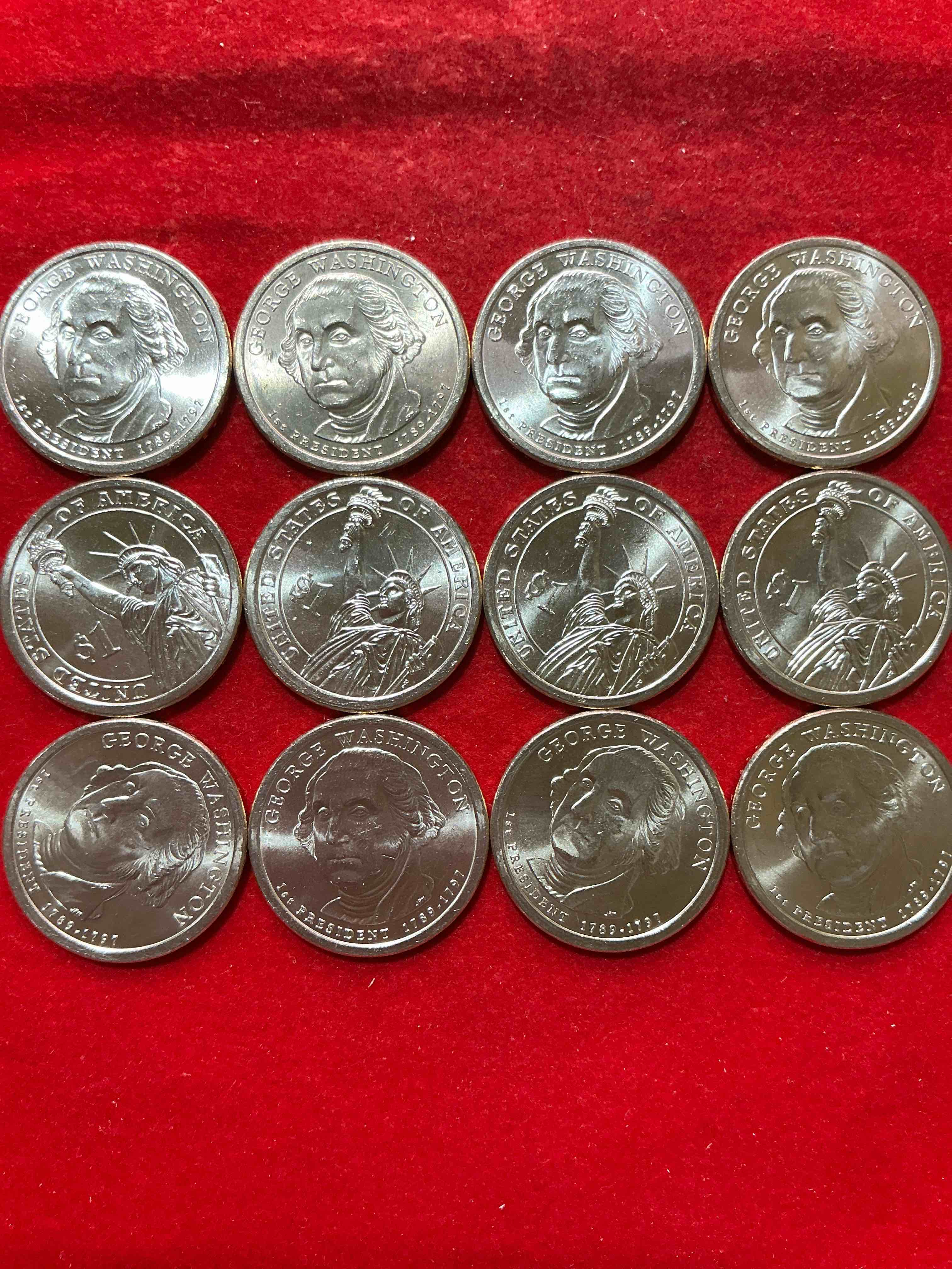 Condition photo showing New/Like New for george washington one dollar coins! uncirculated coin! these coins are in mint condition, and some of the most collectible coins out there! rare, uncirculated, one dollar coins featuring george washington!