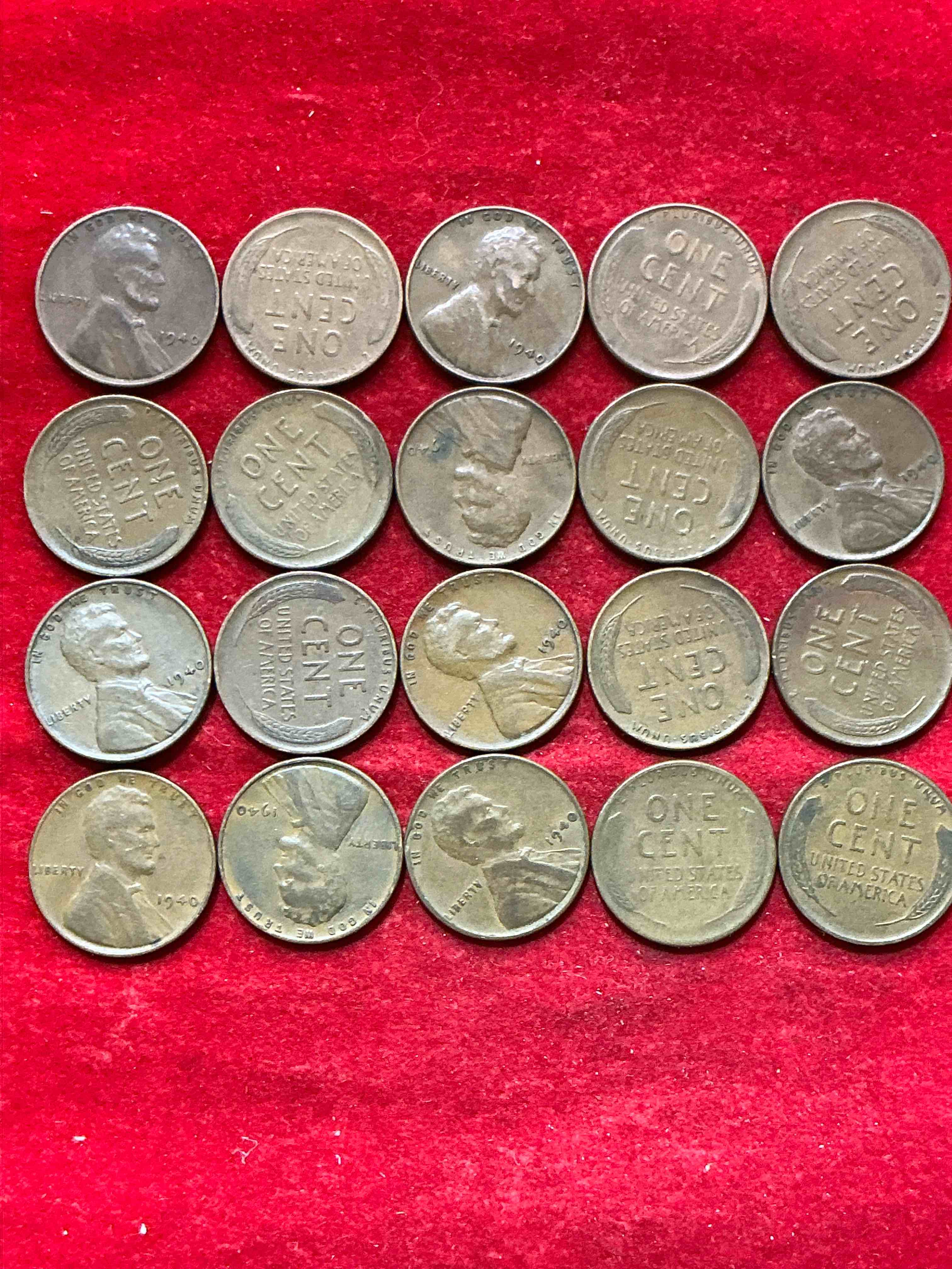 Condition photo showing Good Condition for 1940 pennies! think of the history these pennies have seen, right before the height of wwii, these pennies have seen so much history! perfect addition to your collection!