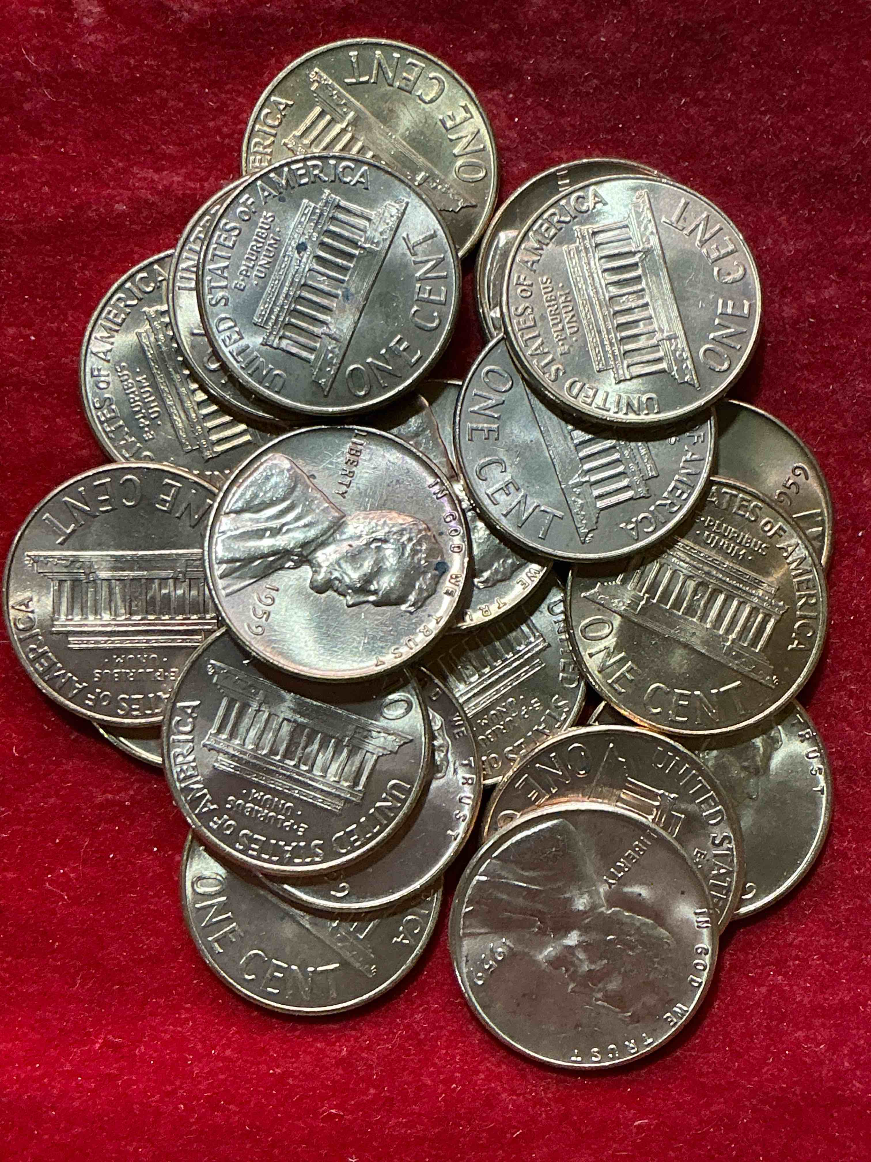 1959 brilliant uncirculated pennies!  1959 was the last year of an epic chapter of american history!  own pieces of the 1950’s with these brilliant uncirculated pennies!  many from the original treasury bank rolls not having seen daylight since 1959, wow! 