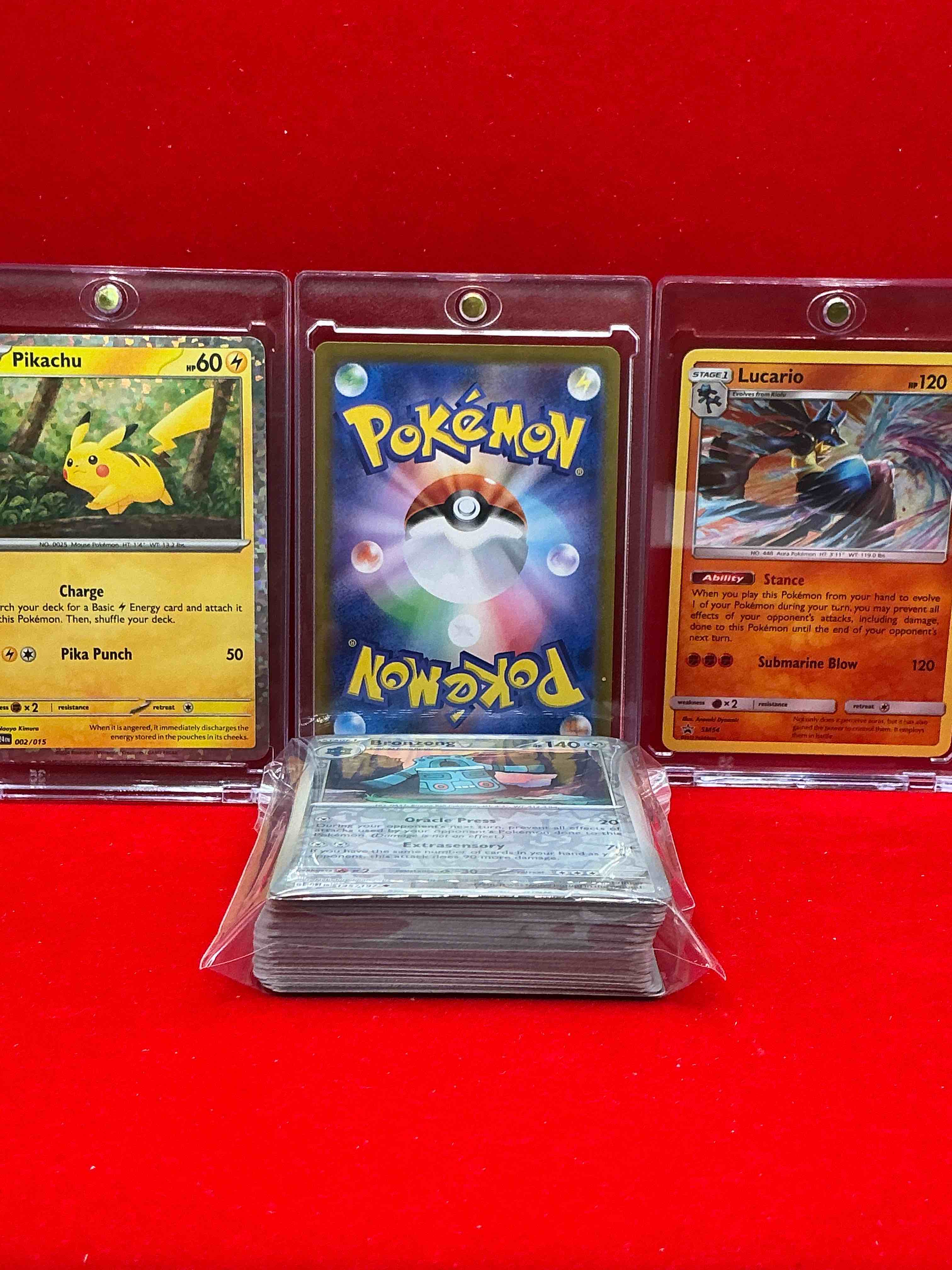 Condition photo showing New/Like New for charizard ex, lucario holo. pikachu holo & more! holos galore! along with 50 other pokémon heroes, holos, legends & commons- including holographic cards, cool holos & more! includes  non holo common/ uncommon basic & first stage cards & could even include trainers & energy too! perfect set for collectors & enthusiasts!