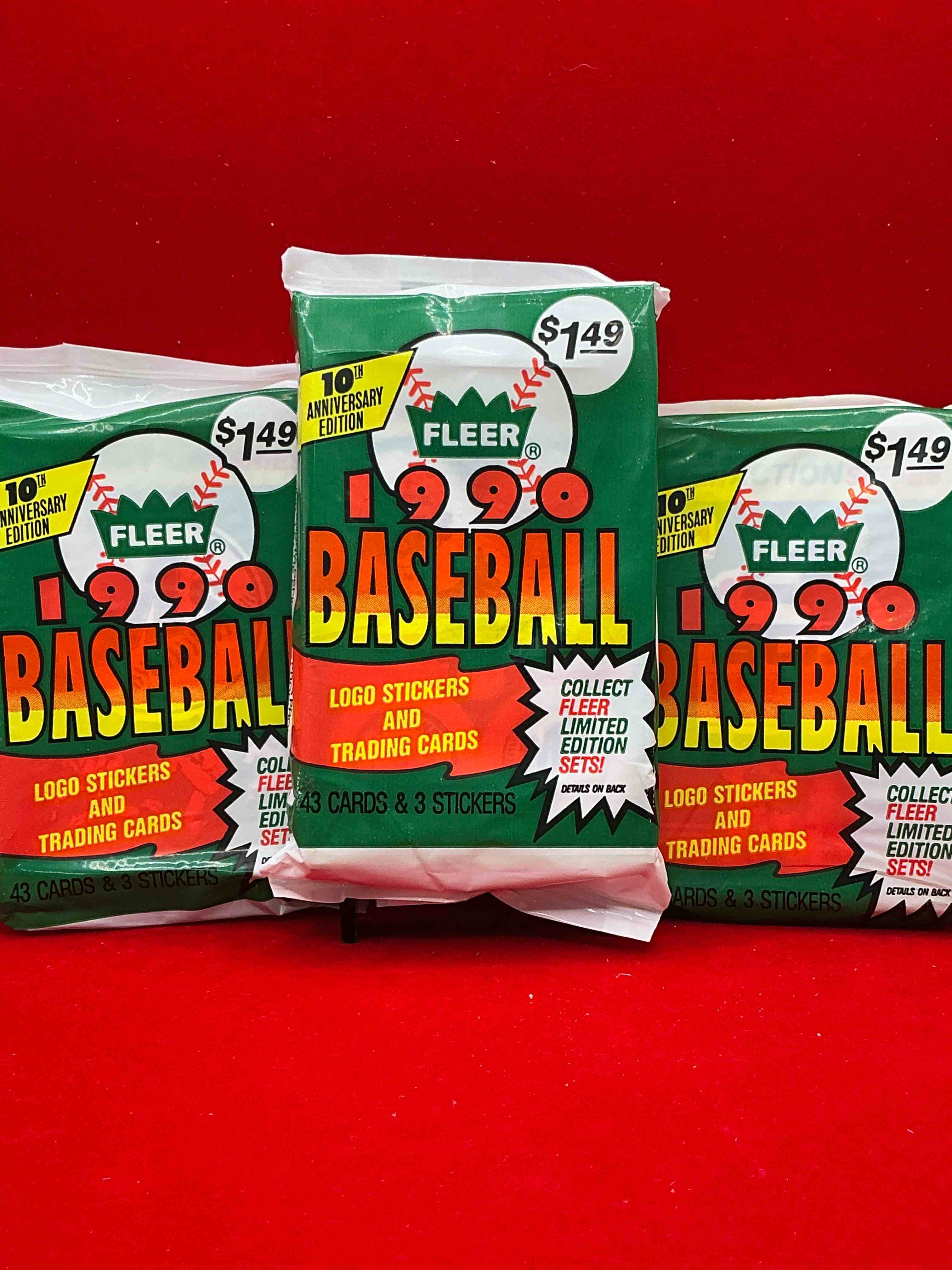 vintage baseball! awesome 1990 fleer baseball jumbo unopened sports card wax packs!direct from original box! search for valuable collectible ken griffey jr cards!